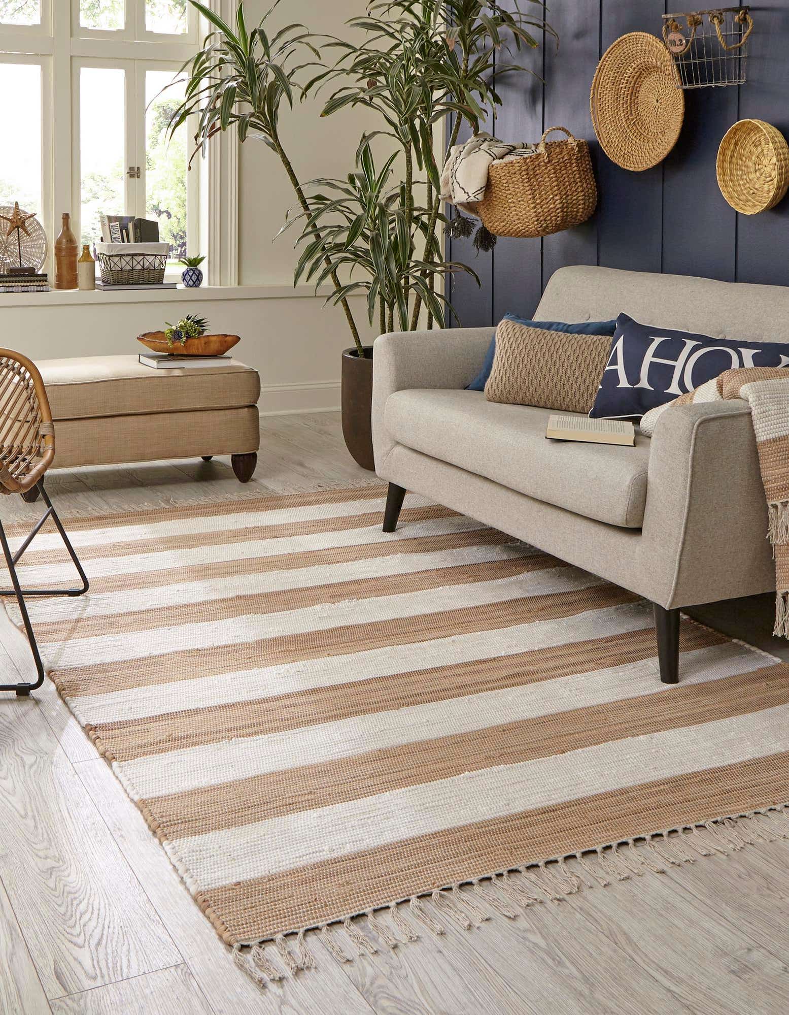 Custom Beige Hand Woven Chindi Rag Rug
