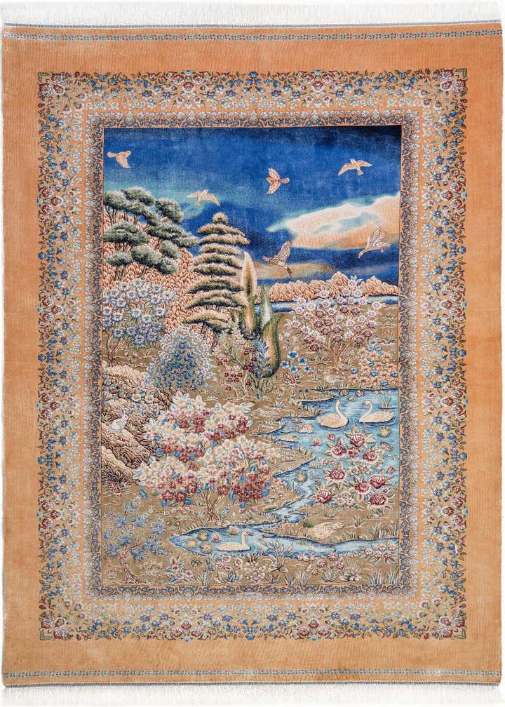 4' 11 x 7' 5 Ghom Design Rug