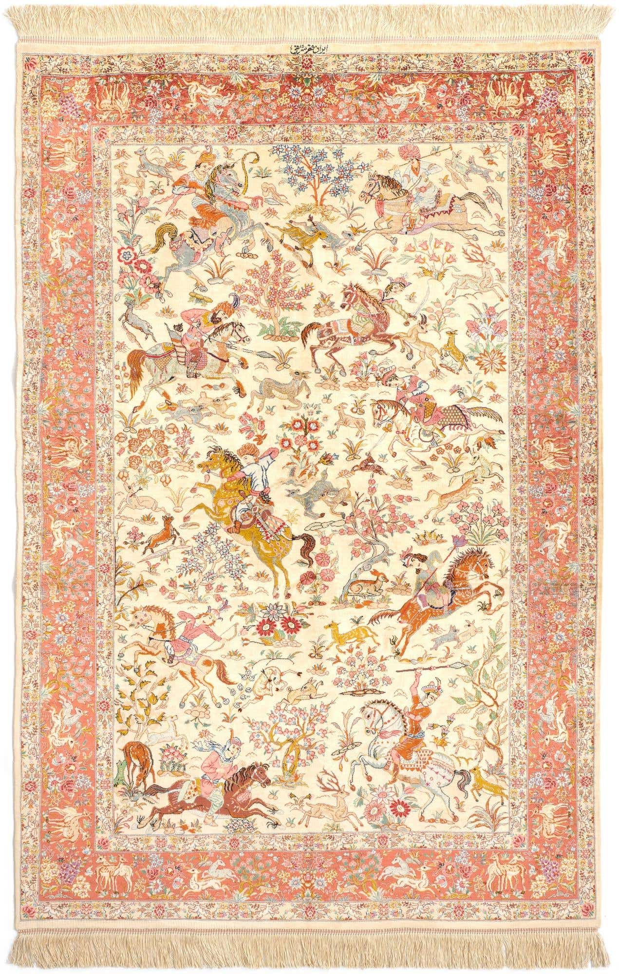 4' 3 x 6' 6 Ghom Silk Rug