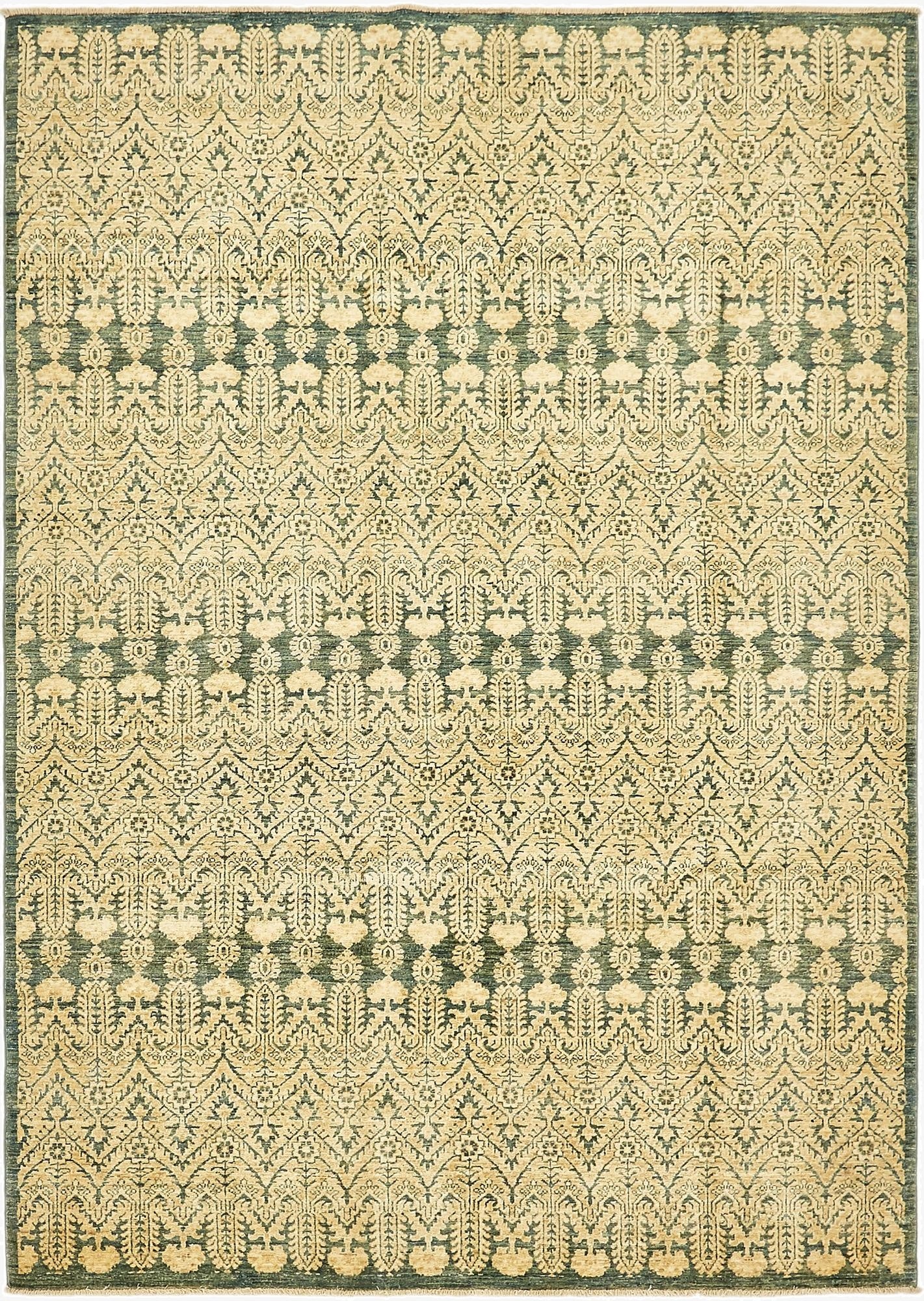 6' 7 x 9' 4  Hand Knotted Ikat Oriental Wool Rug