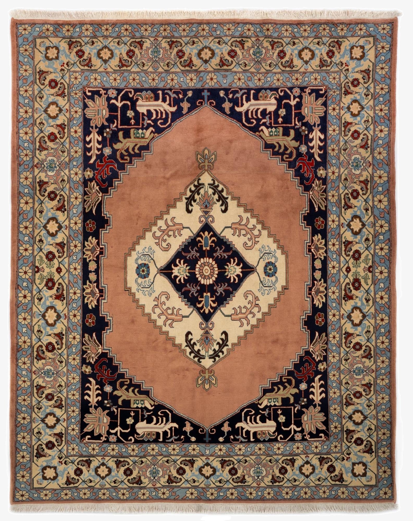 6' 8 x 9' 9  Hand Knotted Indo Tabriz Wool Rug