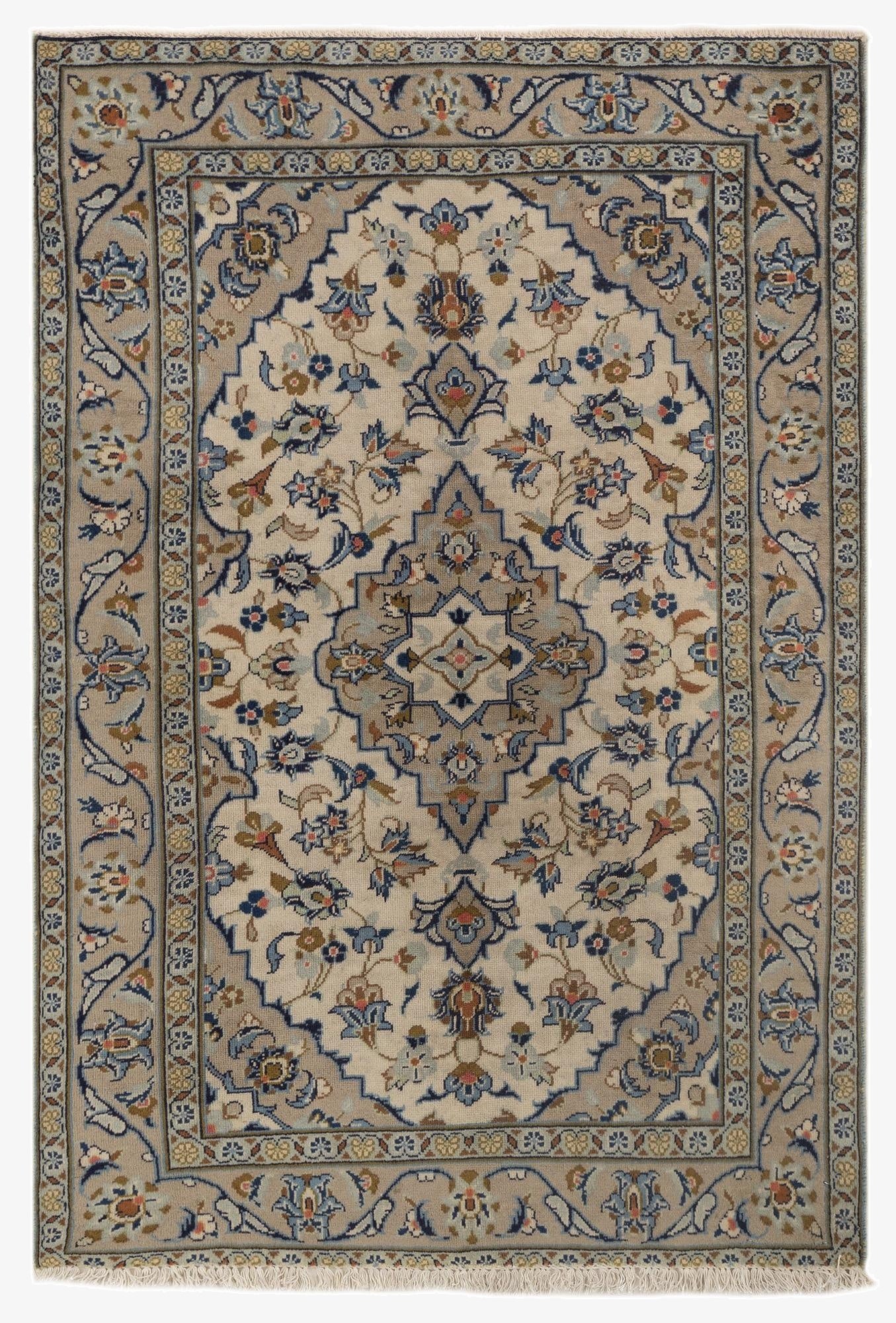 3' 3 x 4' 11  Hand Knotted Kashan Persian Wool Rug