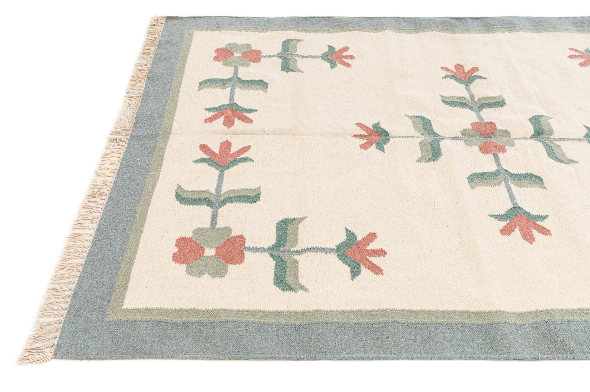 135cm x 195cm Tejido a mano Kilim Dhurrie Alfombra Lana