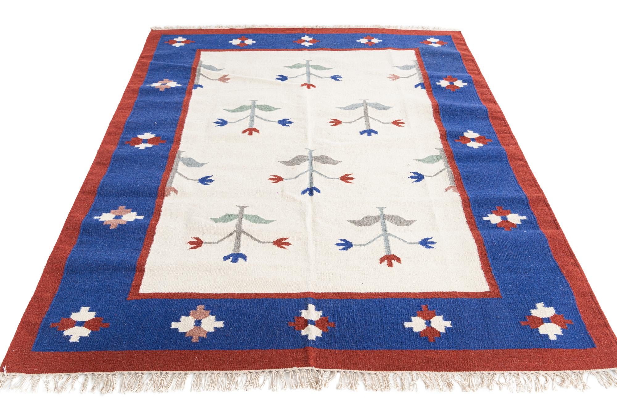 6' 6 x 7' 10 Hand Woven Kilim Dhurrie Wool Rug