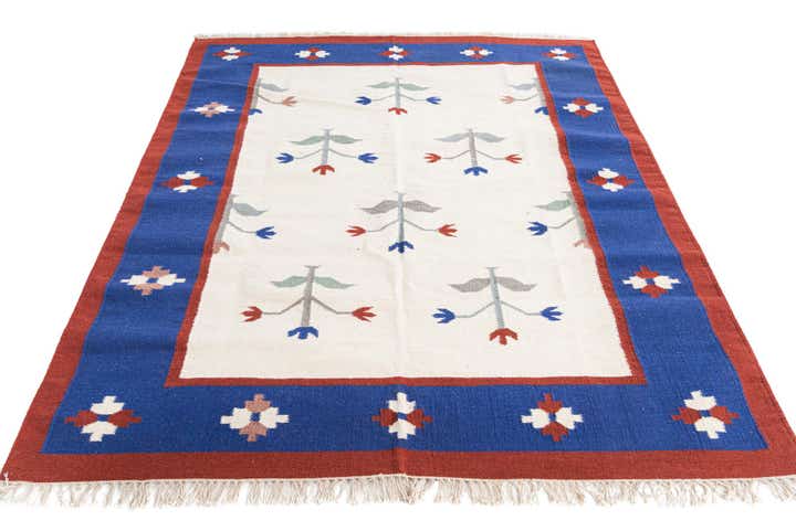 6' 6 x 7' 10 Hand Woven Kilim Dhurrie Wool Rug