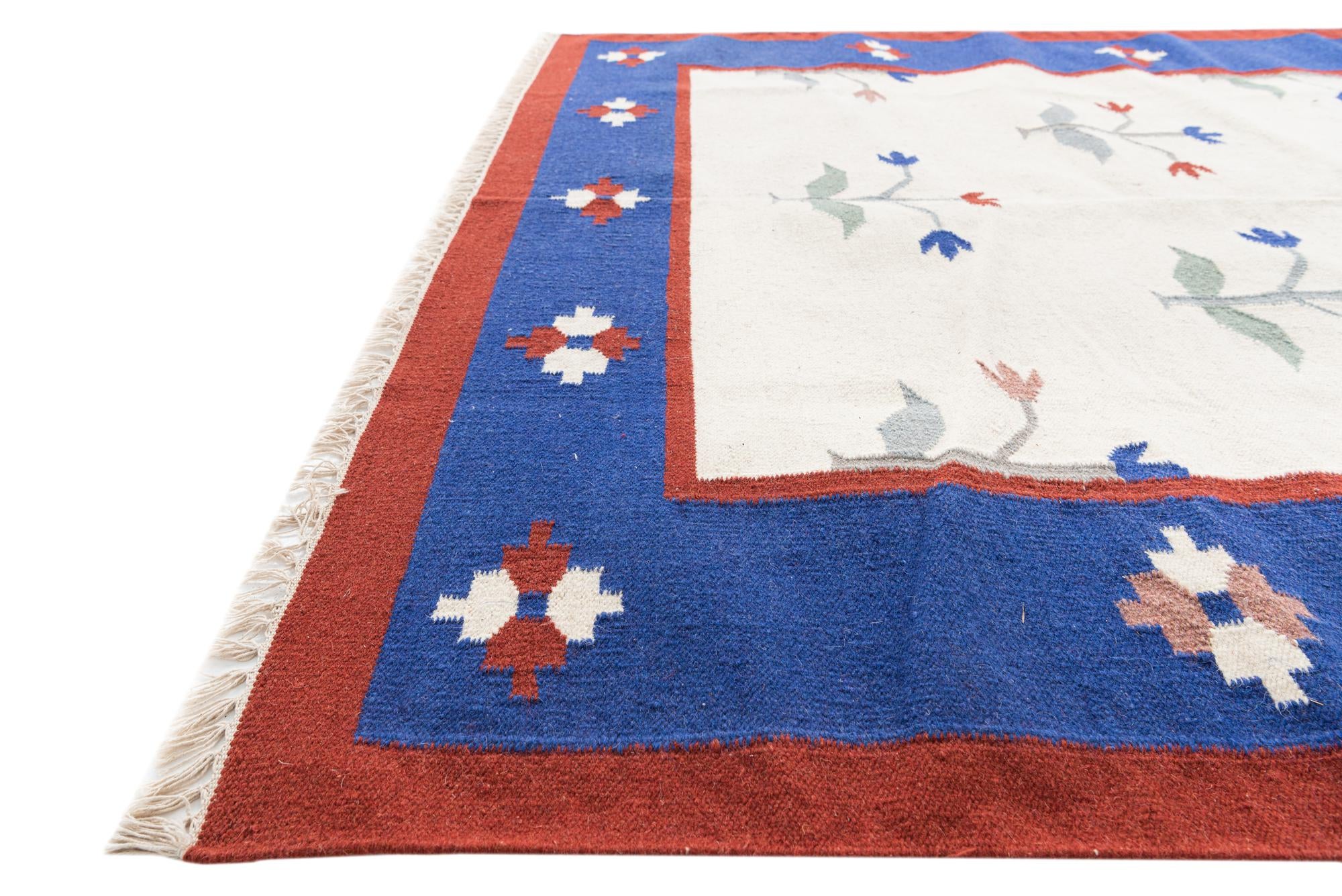 6' 6 x 7' 10 Hand Woven Kilim Dhurrie Wool Rug