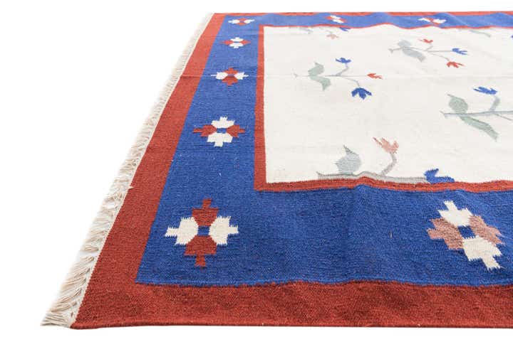 6' 6 x 7' 10 Hand Woven Kilim Dhurrie Wool Rug