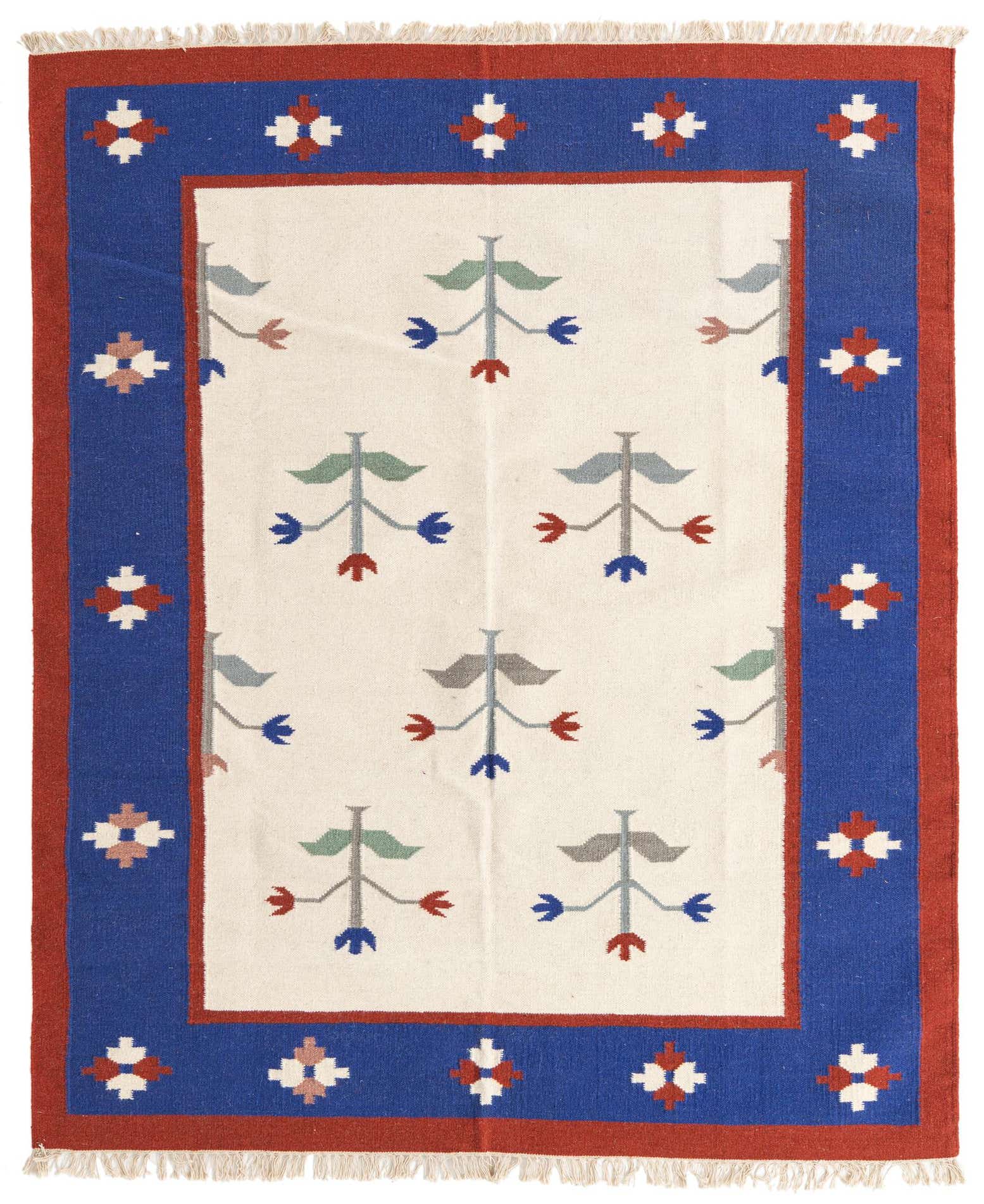 6' 6 x 7' 10 Hand Woven Kilim Dhurrie Wool Rug