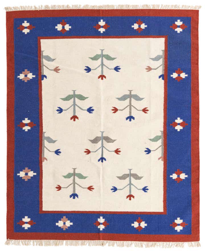 6' 6 x 7' 10 Hand Woven Kilim Dhurrie Wool Rug