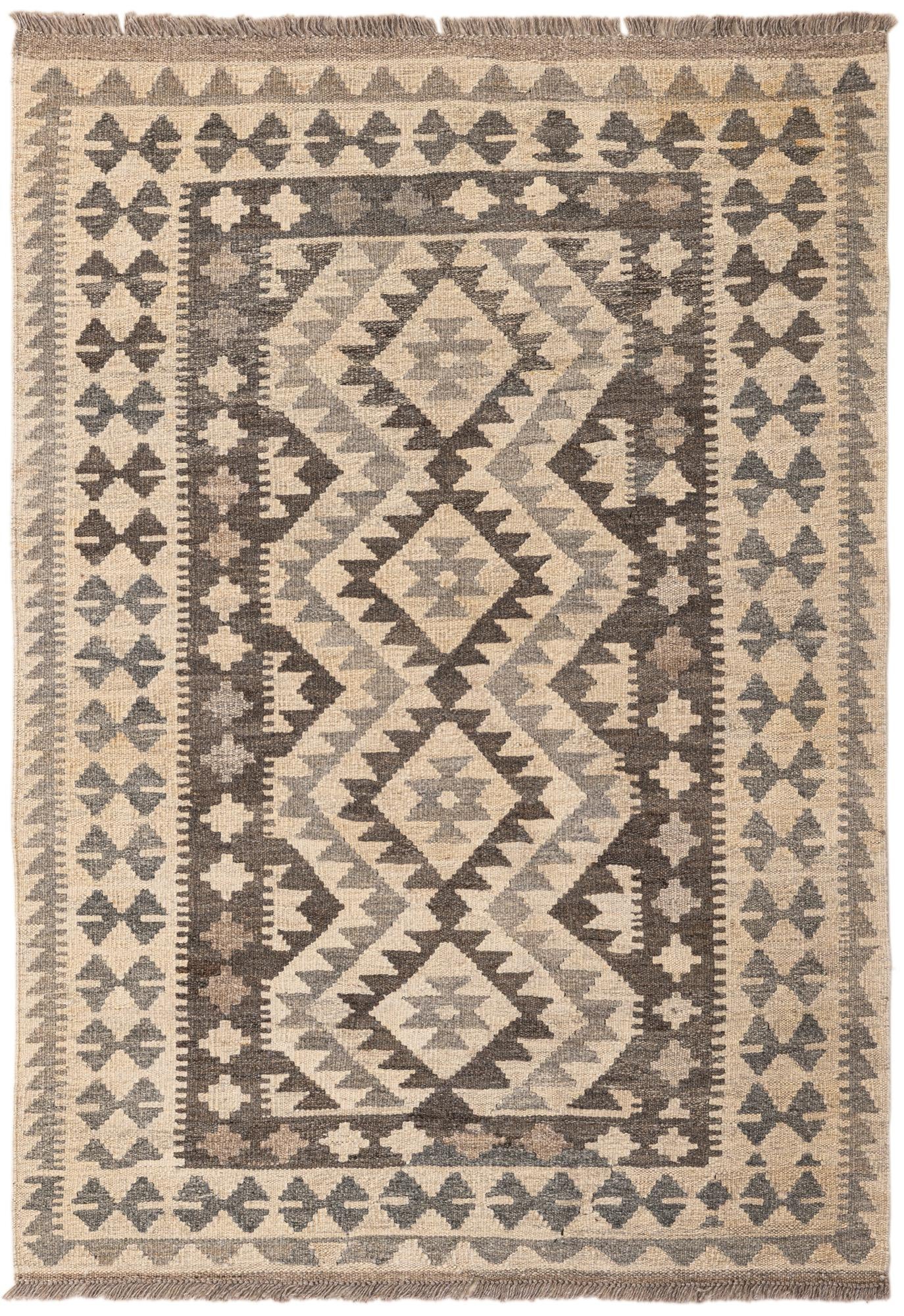 3' 4 x 4' 10 Hand Woven Kilim Maymana Wool Rug