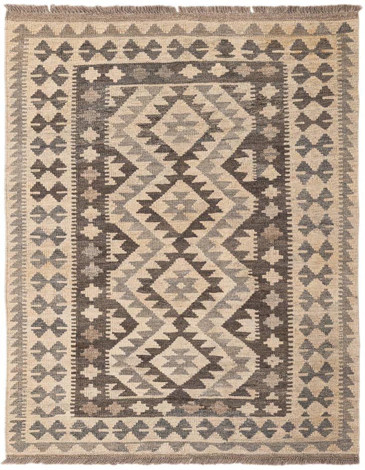 Detail image of 3' 4 x 4' 10 Hand Woven Kilim Maymana Wool Rug
