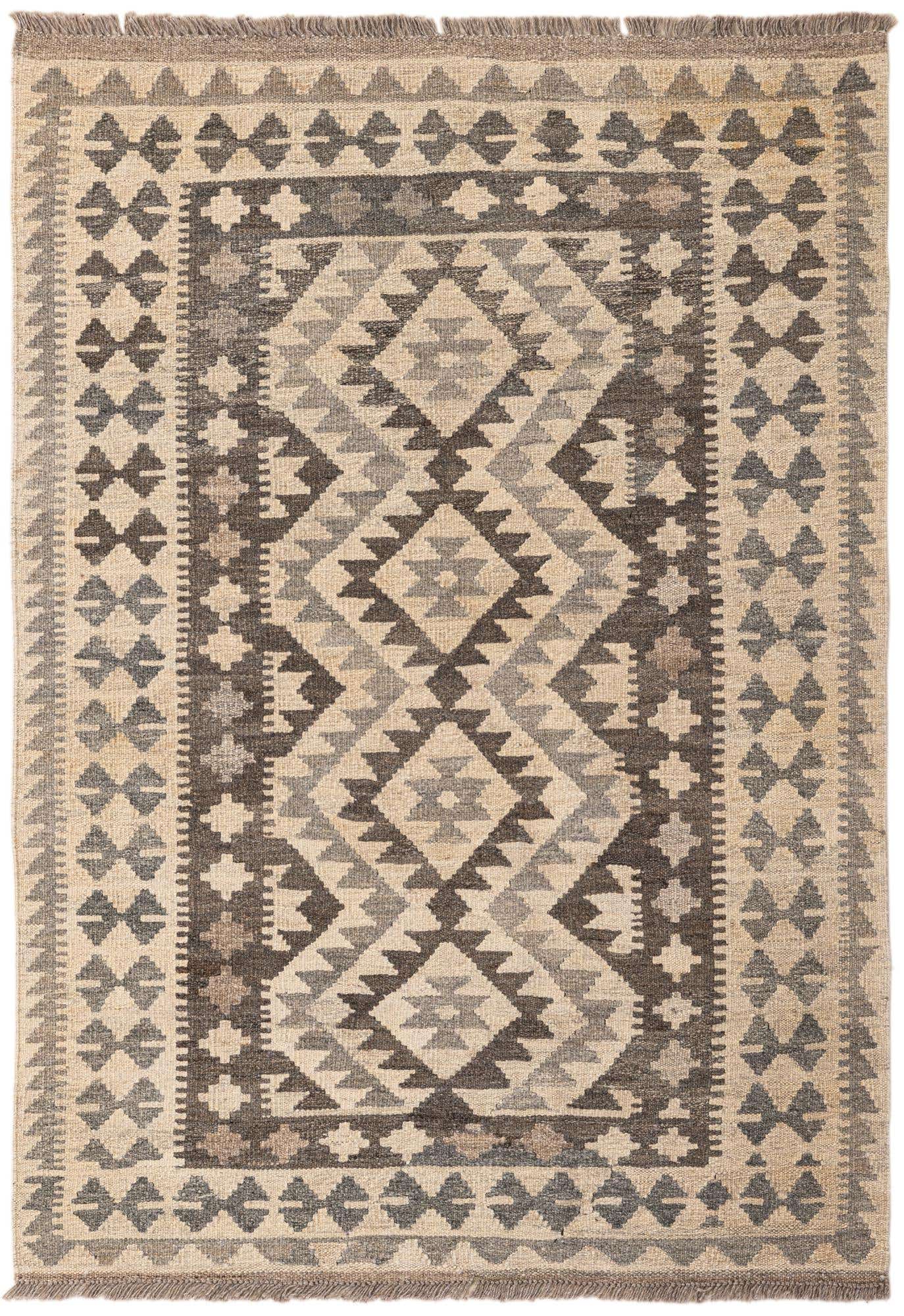 3' 4 x 4' 10 Hand Woven Kilim Maymana Wool Rug