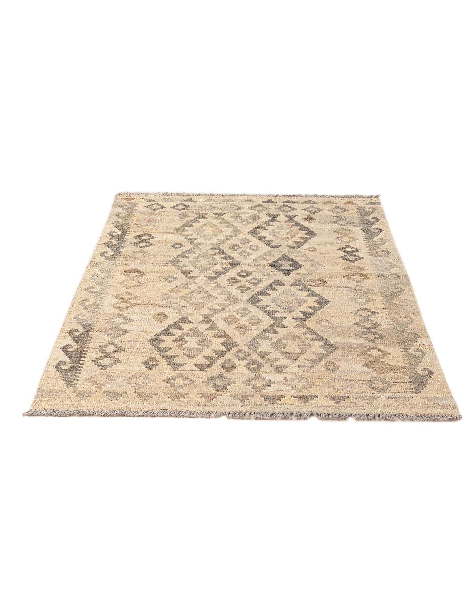 3' 5 x 4' 11 Hand Woven Kilim Maymana Wool Rug