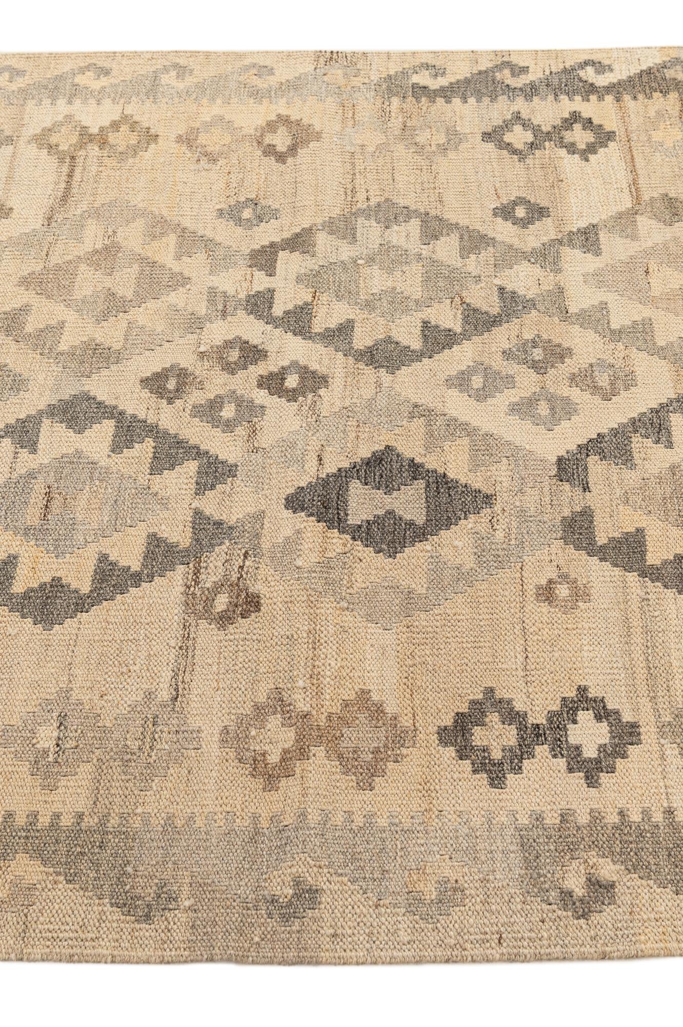 3' 5 x 4' 11 Hand Woven Kilim Maymana Wool Rug