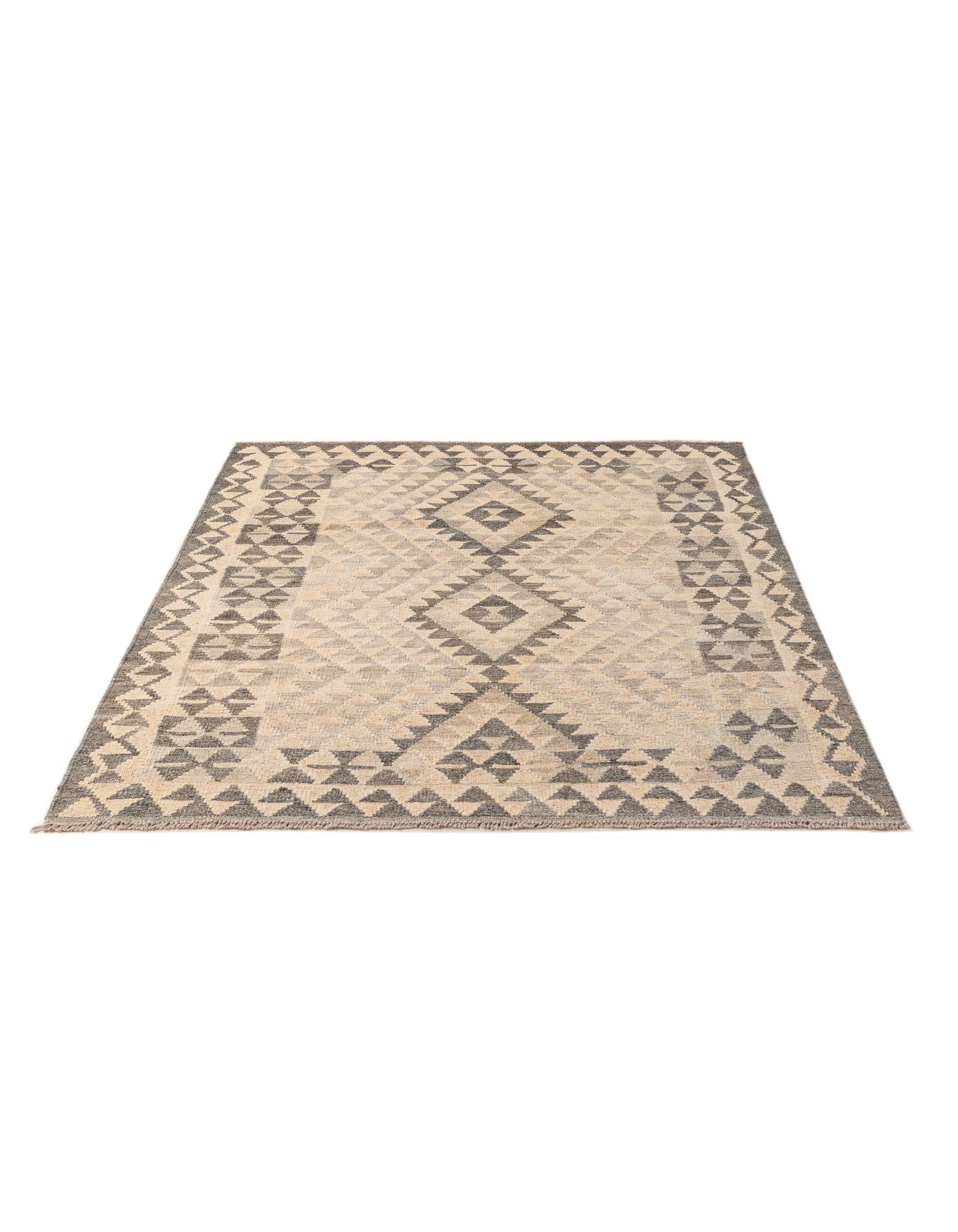 4' x 5' 9 Hand Woven Kilim Maymana Wool Rug