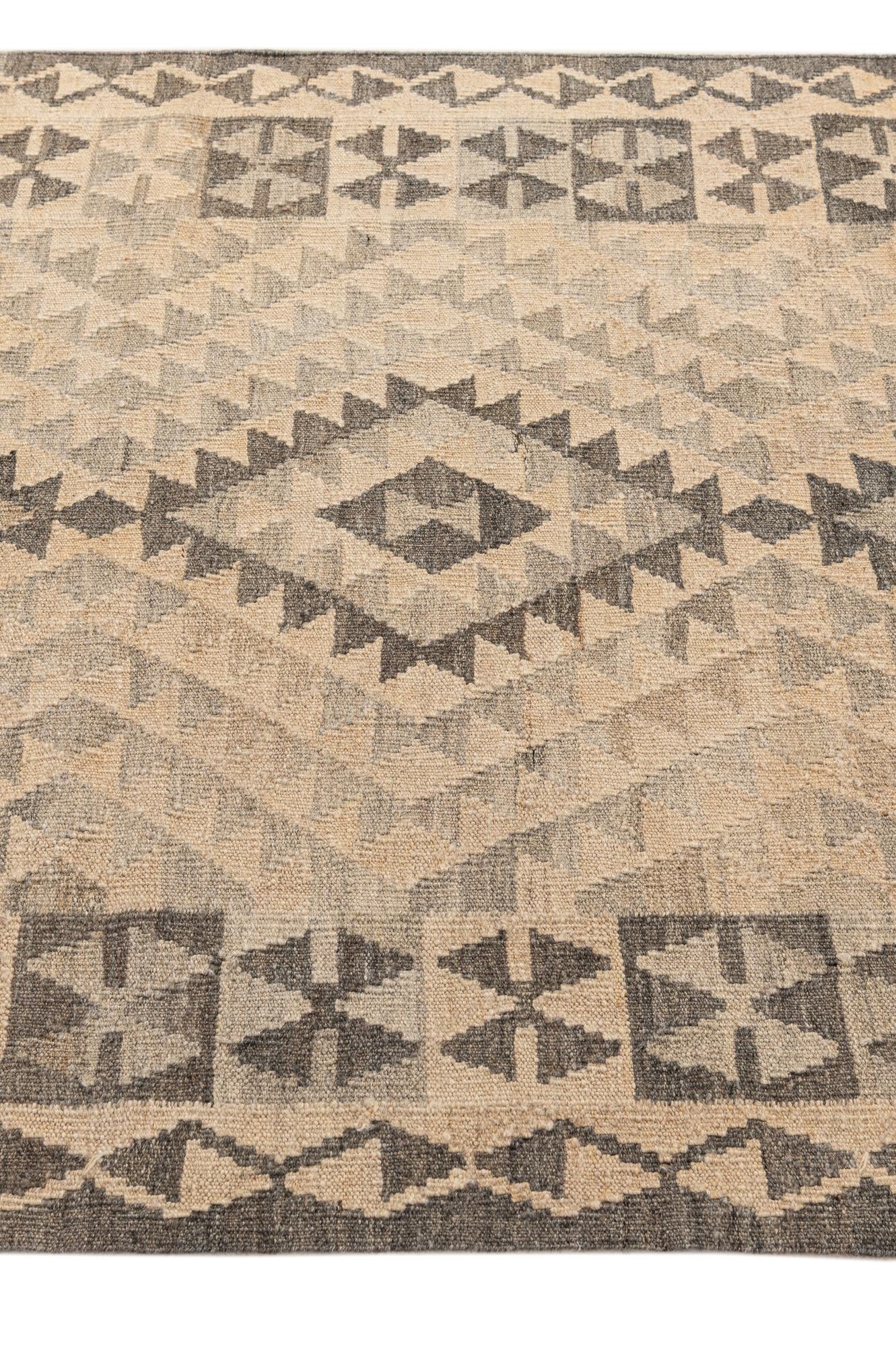 4' x 5' 9 Hand Woven Kilim Maymana Wool Rug