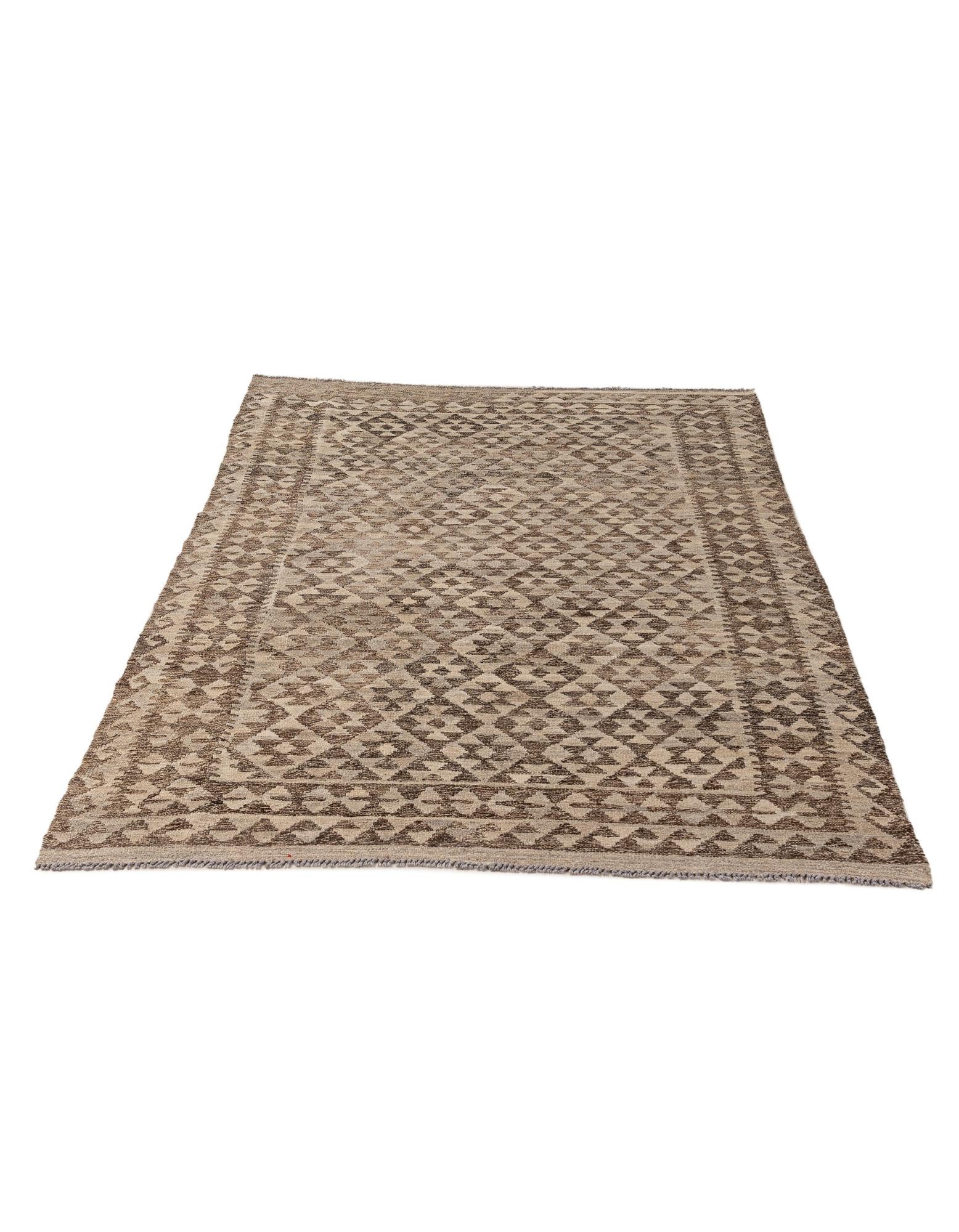 4' 2 x 6' 5 Hand Woven Kilim Maymana Wool Rug