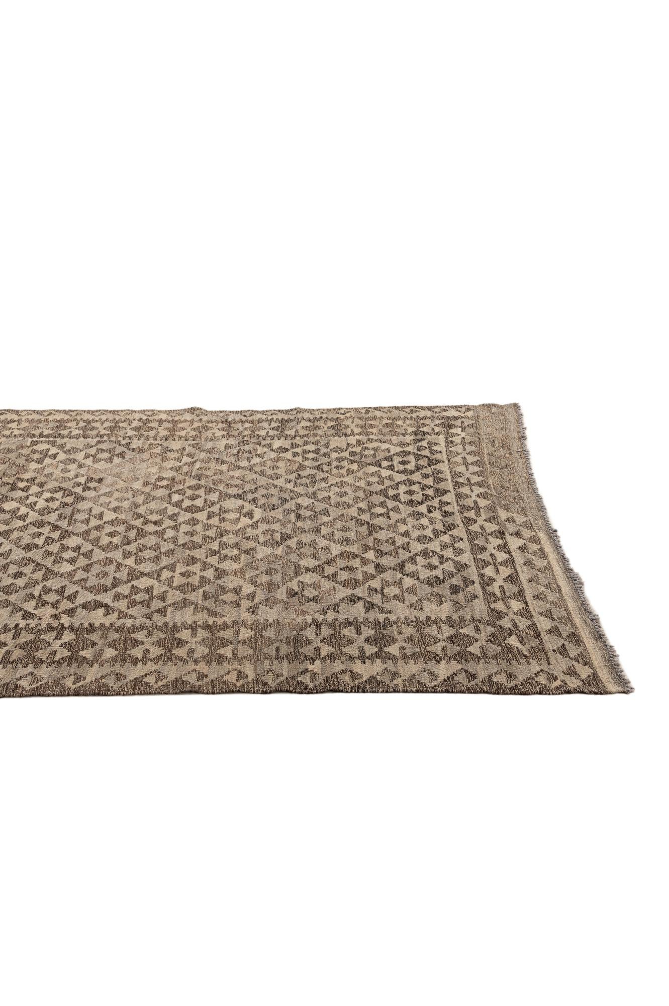 4' 2 x 6' 5 Hand Woven Kilim Maymana Wool Rug