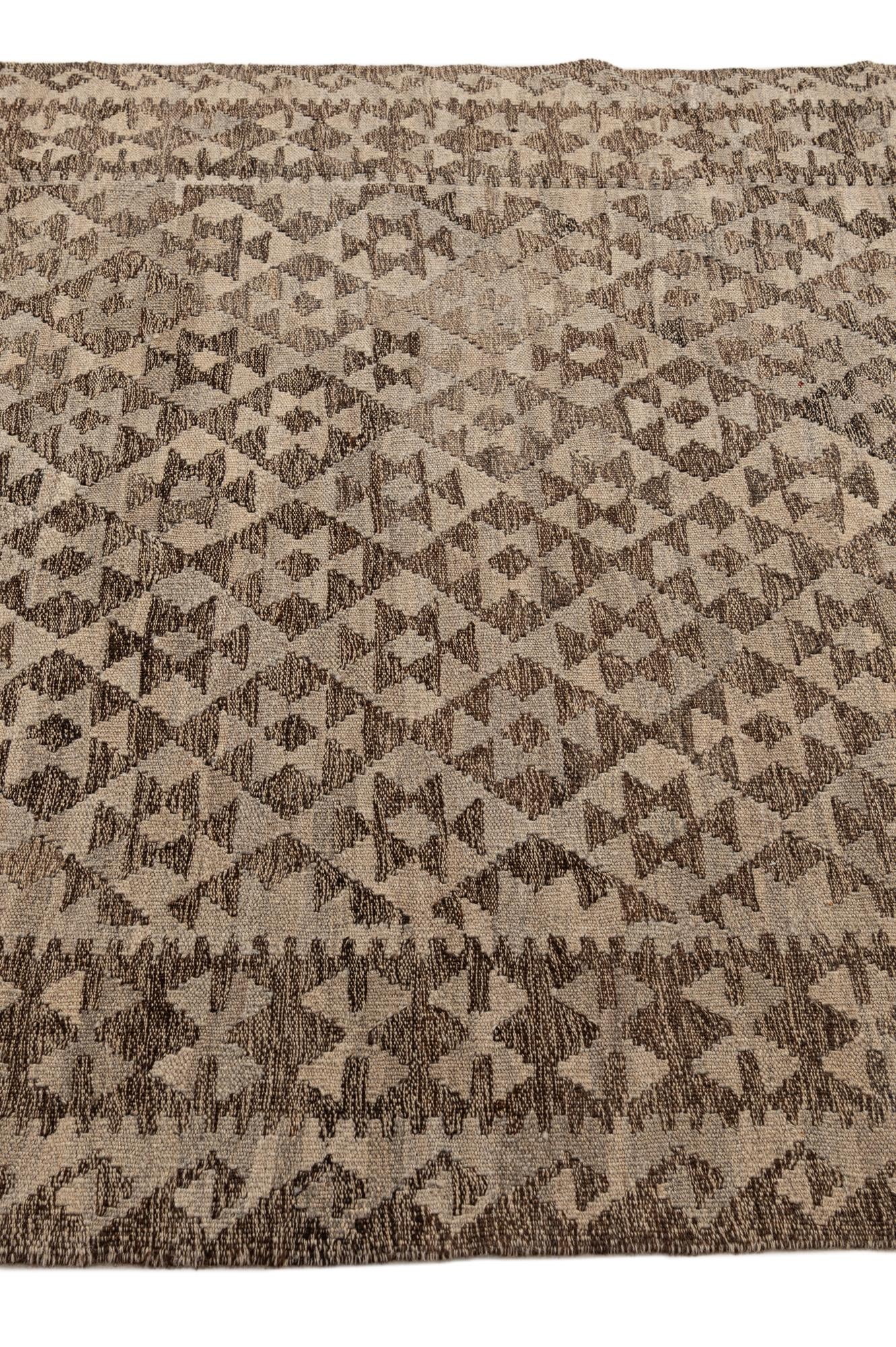 4' 2 x 6' 5 Hand Woven Kilim Maymana Wool Rug