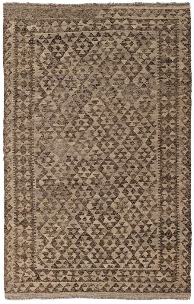 4' 2 x 6' 5 Hand Woven Kilim Maymana Wool Rug