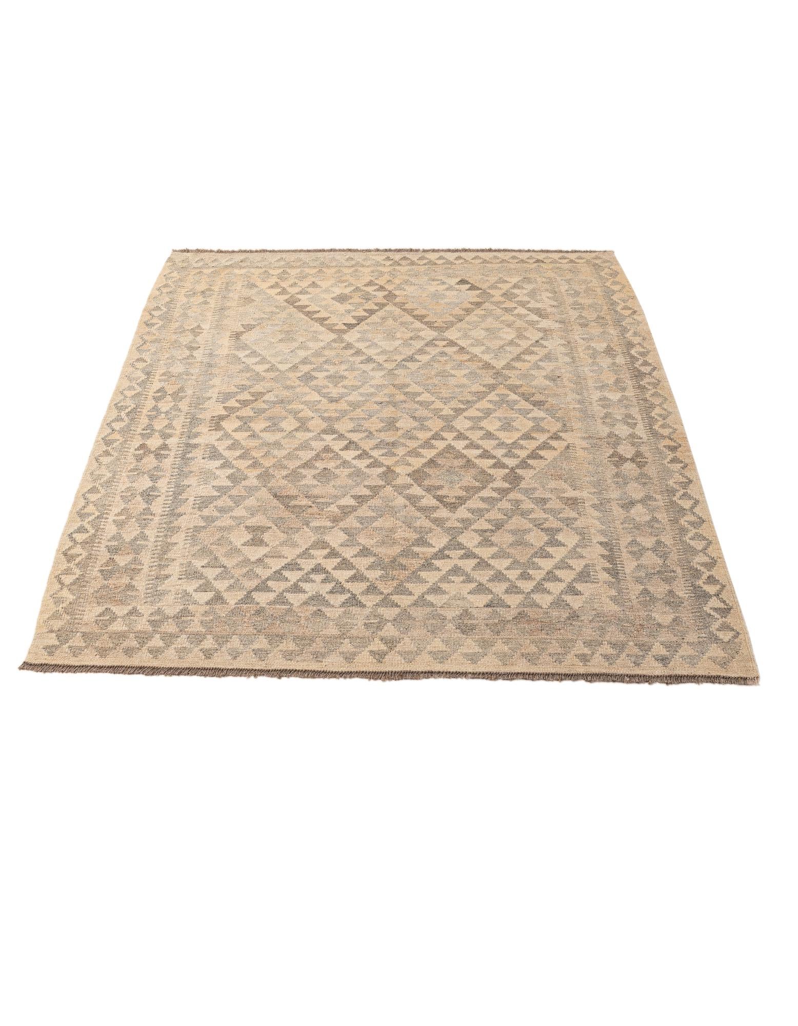5' x 6' 5 Hand Woven Kilim Maymana Wool Rug