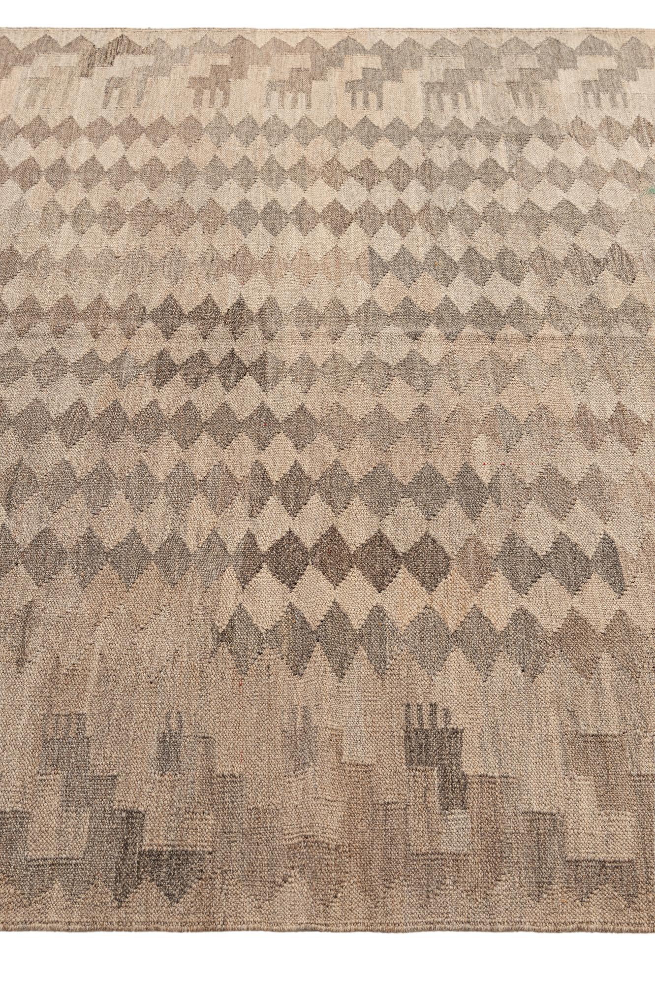 5' 1 x 6' 11 Hand Woven Kilim Maymana Wool Rug
