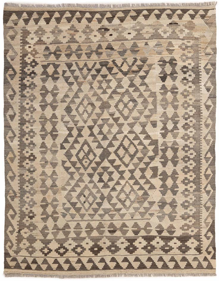 Detail image of 5' 1 x 6' 8 Hand Woven Kilim Maymana Wool Rug