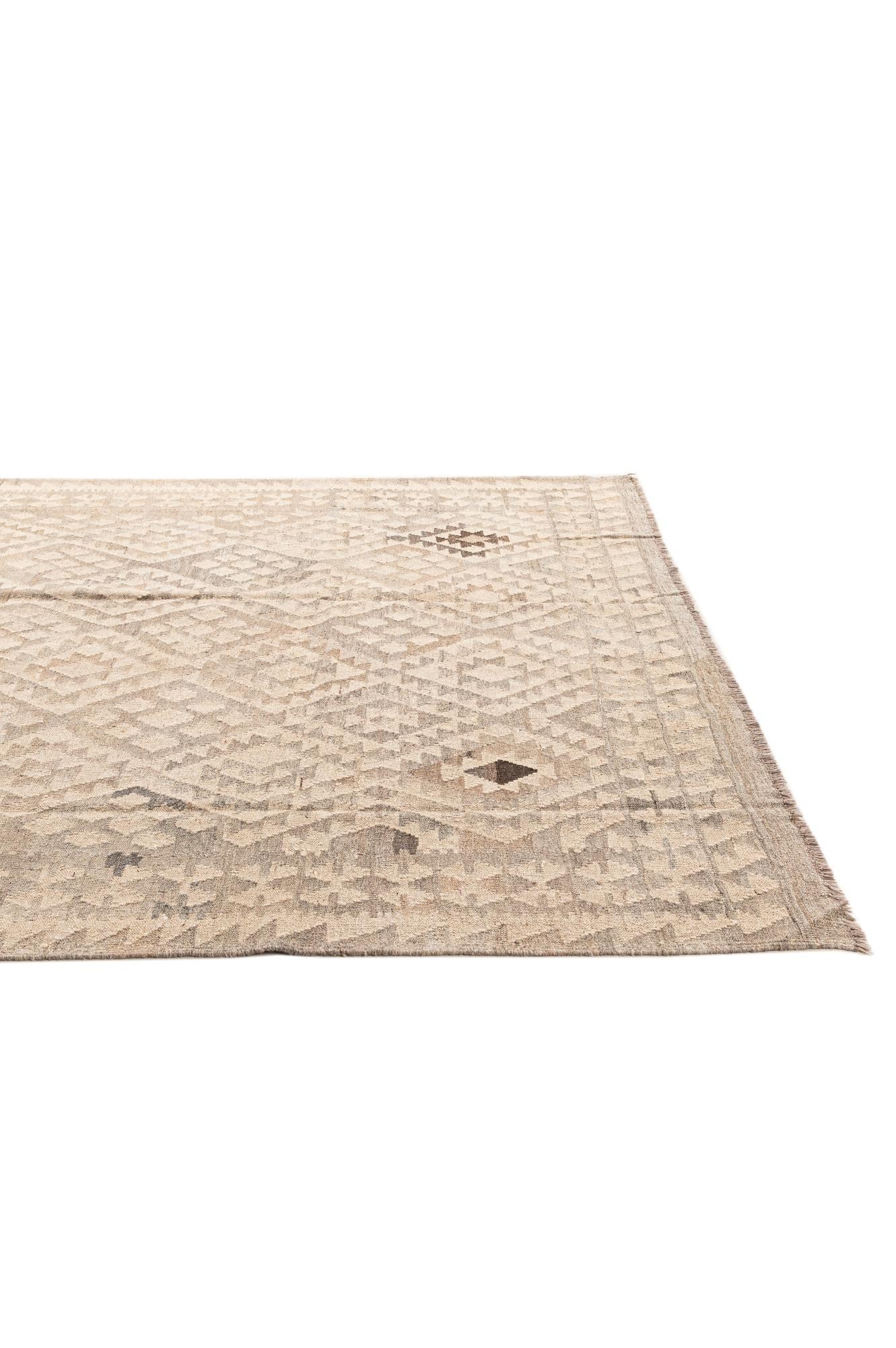 6' 4 x 8' 1 Hand Woven Kilim Maymana Wool Rug