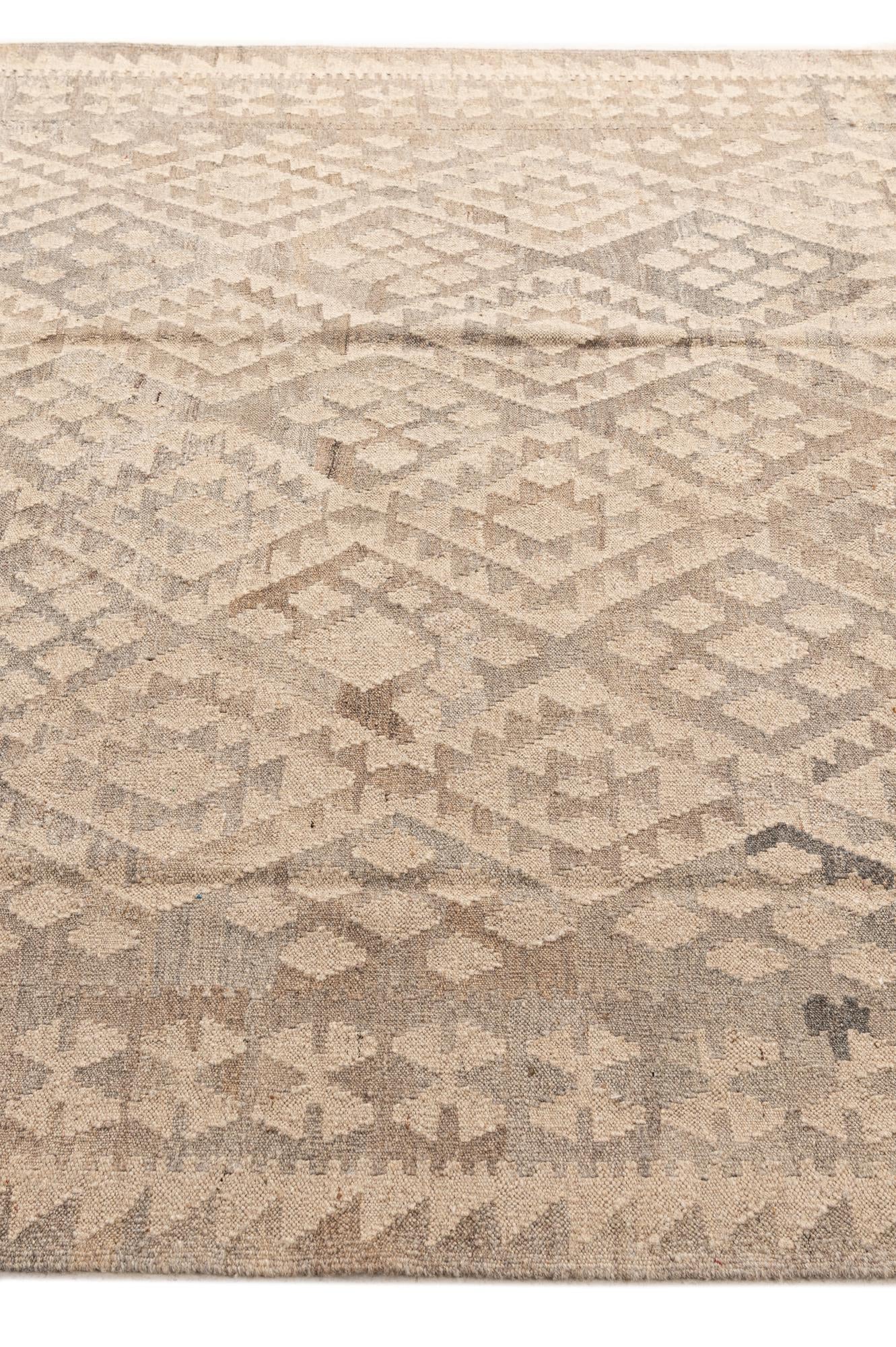 6' 4 x 8' 1 Hand Woven Kilim Maymana Wool Rug