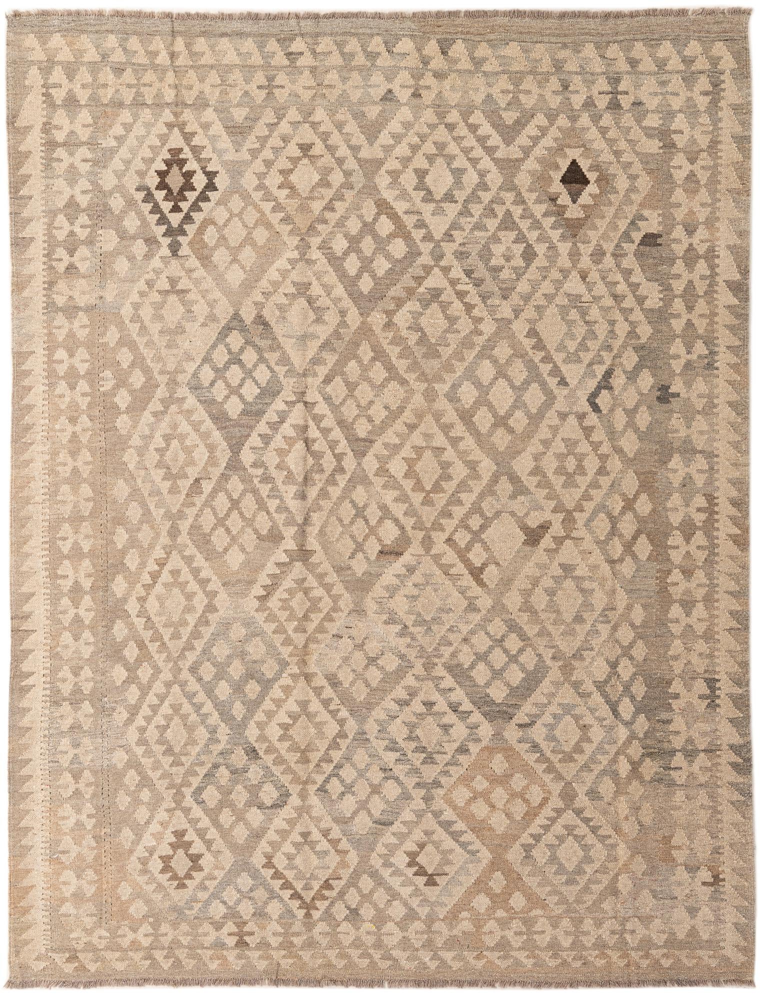6' 4 x 8' 1 Hand Woven Kilim Maymana Wool Rug