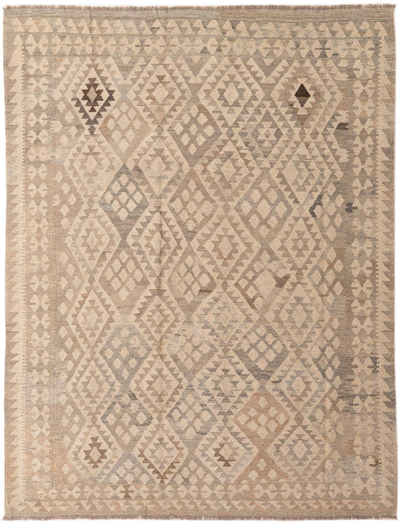 6' 4 x 8' 1 Hand Woven Kilim Maymana Wool Rug