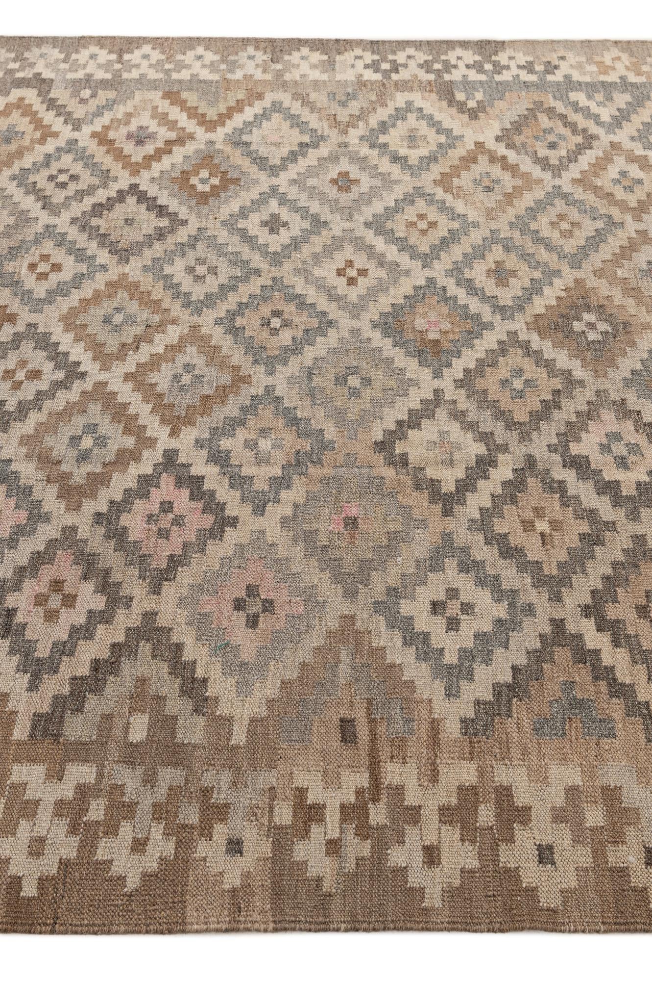 6' 3 x 9' 8 Hand Woven Kilim Maymana Wool Rug