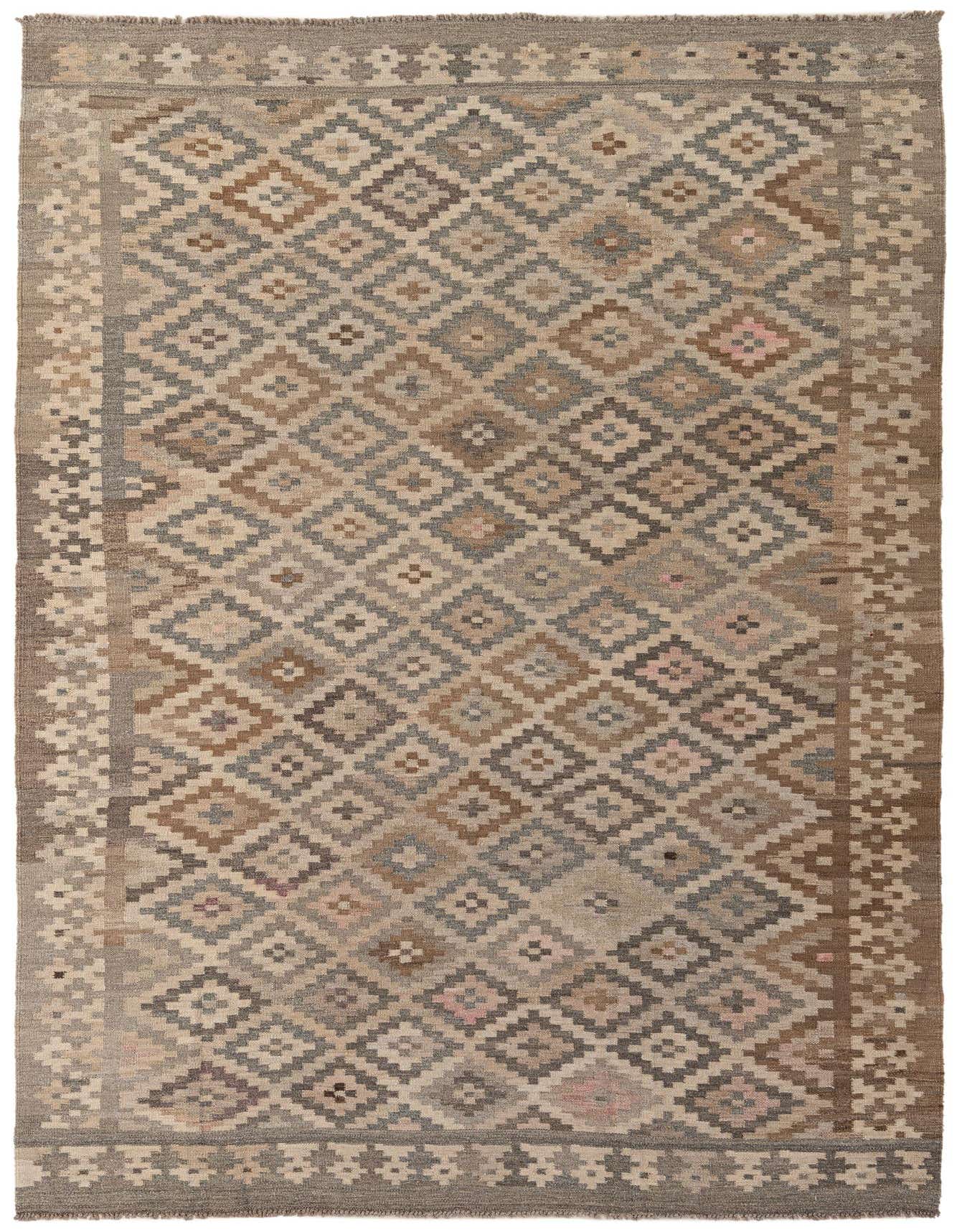 6' 3 x 9' 8 Hand Woven Kilim Maymana Wool Rug