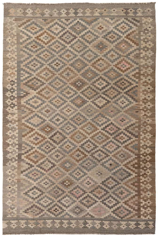 6' 3 x 9' 8 Hand Woven Kilim Maymana Wool Rug
