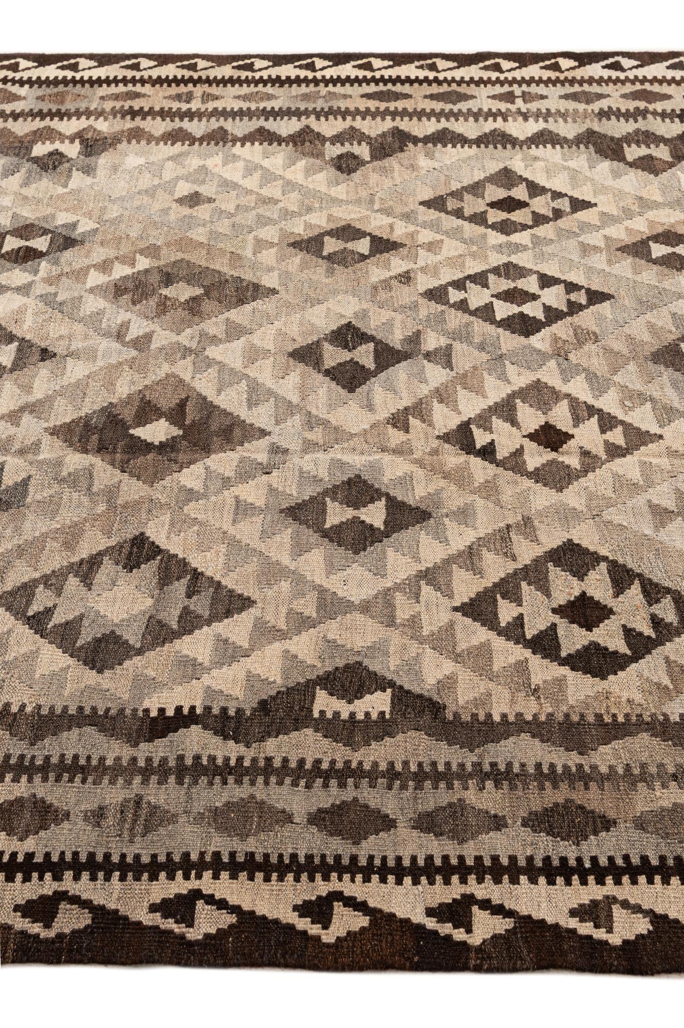 6' 3 x 9' 8 Hand Woven Kilim Maymana Wool Rug