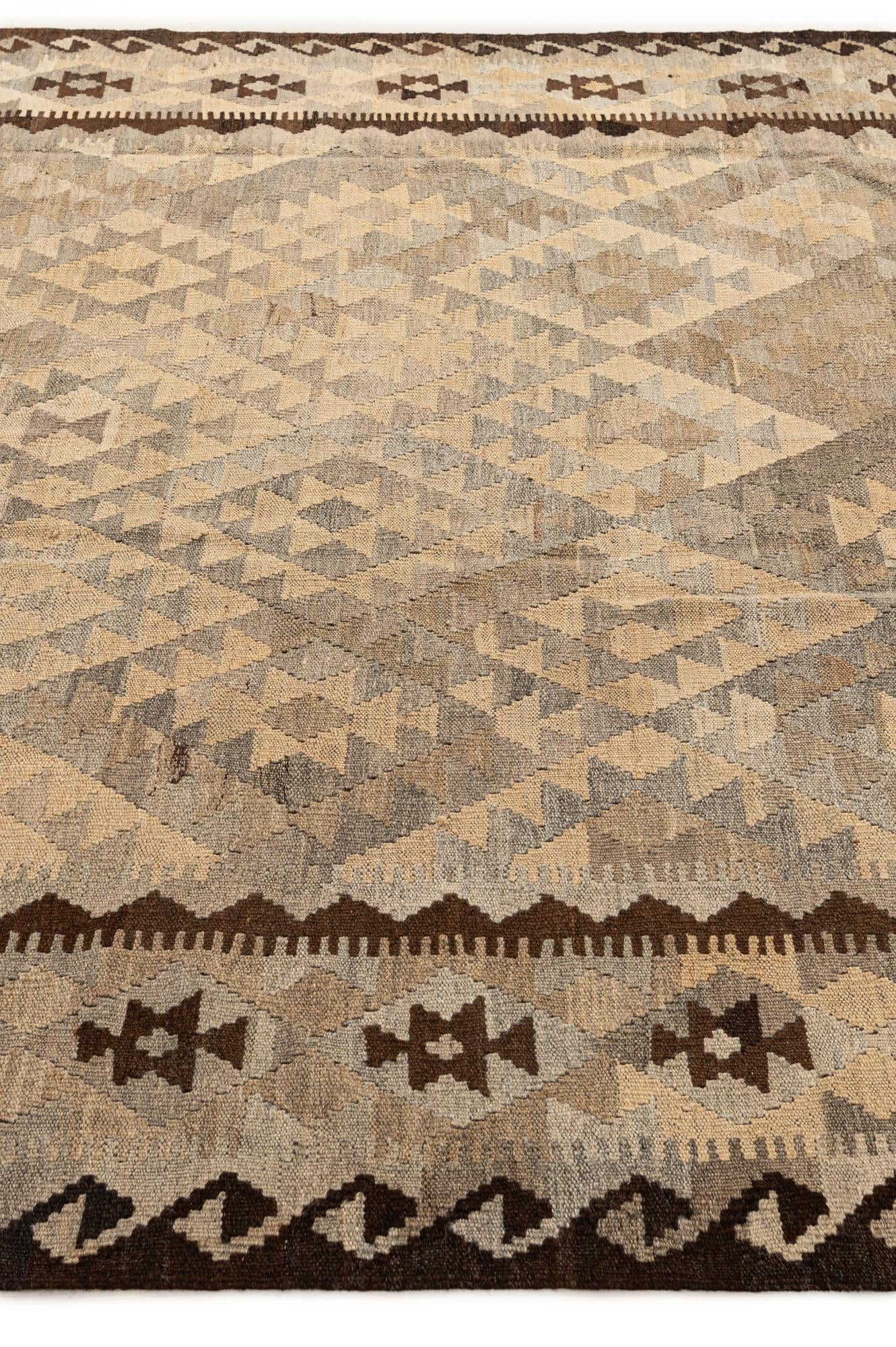 6' 6 x 9' 4 Hand Woven Kilim Maymana Wool Rug