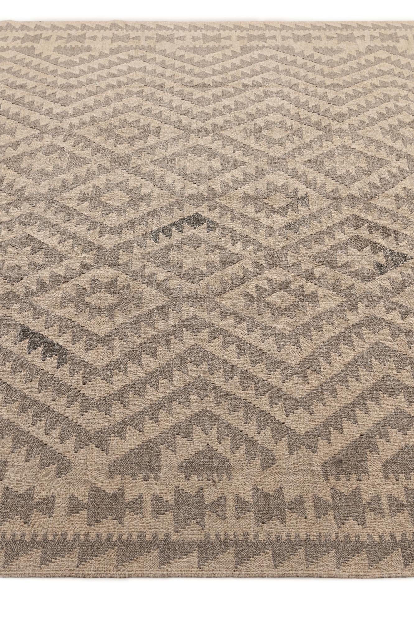 6' 8 x 9' 9 Hand Woven Kilim Maymana Wool Rug