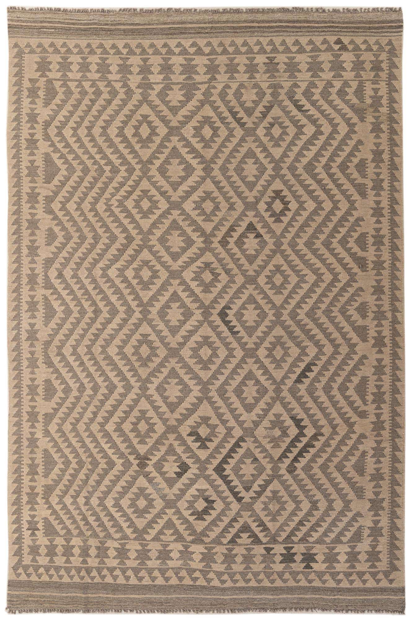 6' 8 x 9' 9 Hand Woven Kilim Maymana Wool Rug