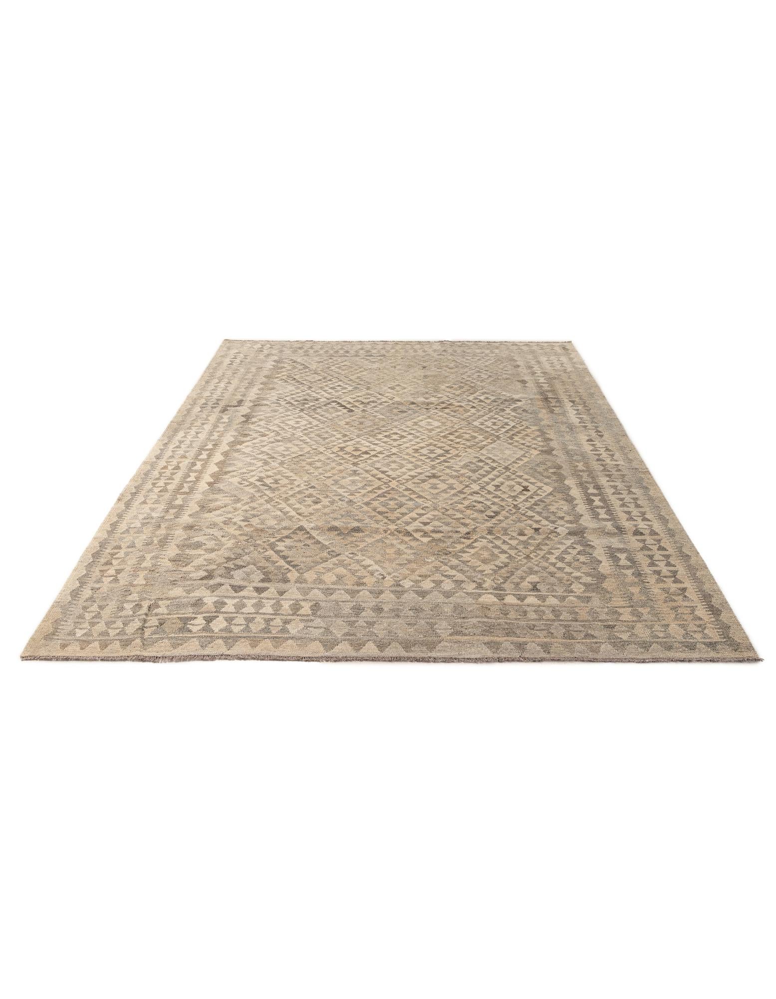 6' 8 x 9' 5 Hand Woven Kilim Maymana Wool Rug