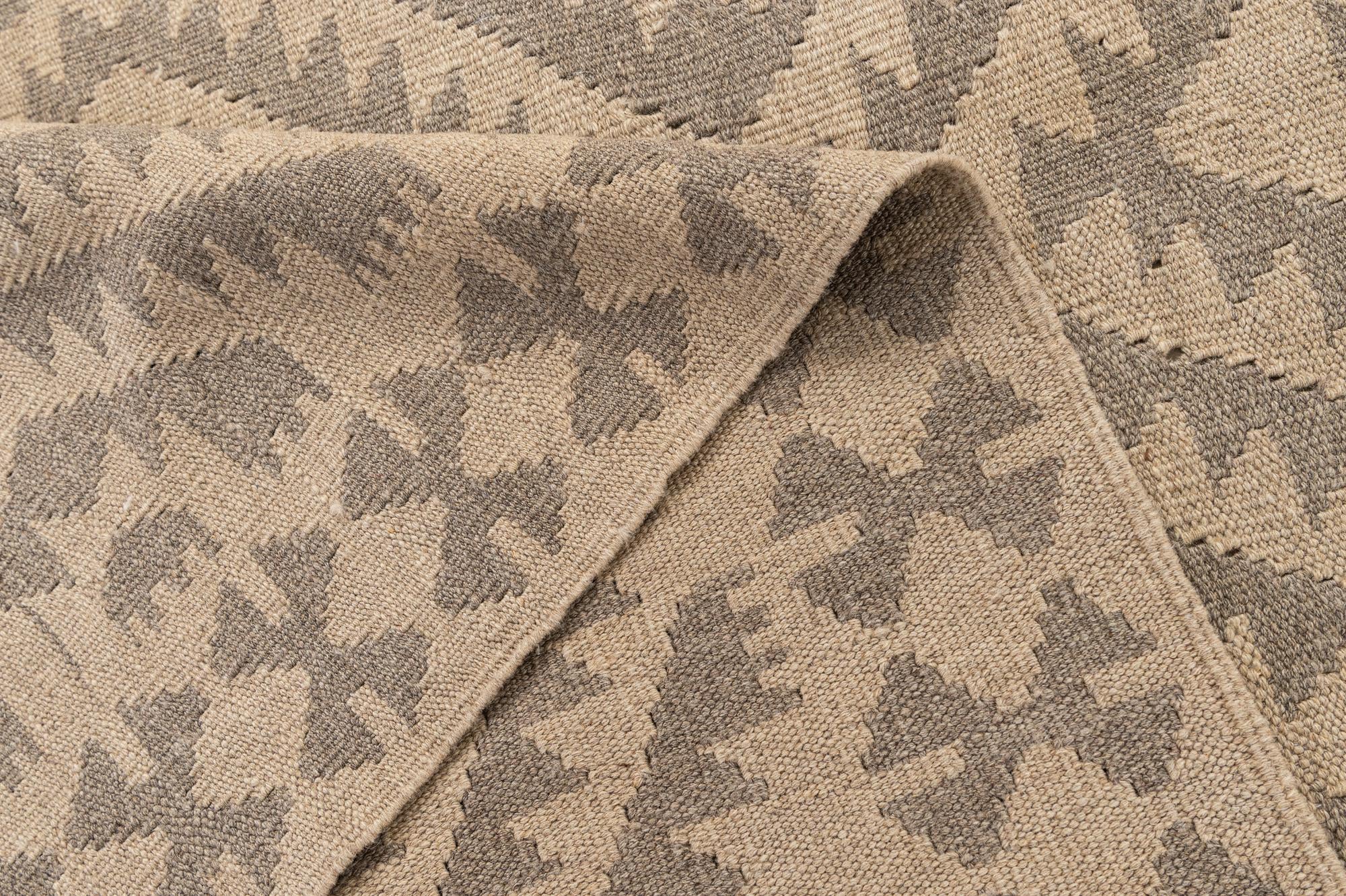 6' 8 x 9' 8 Hand Woven Kilim Maymana Wool Rug