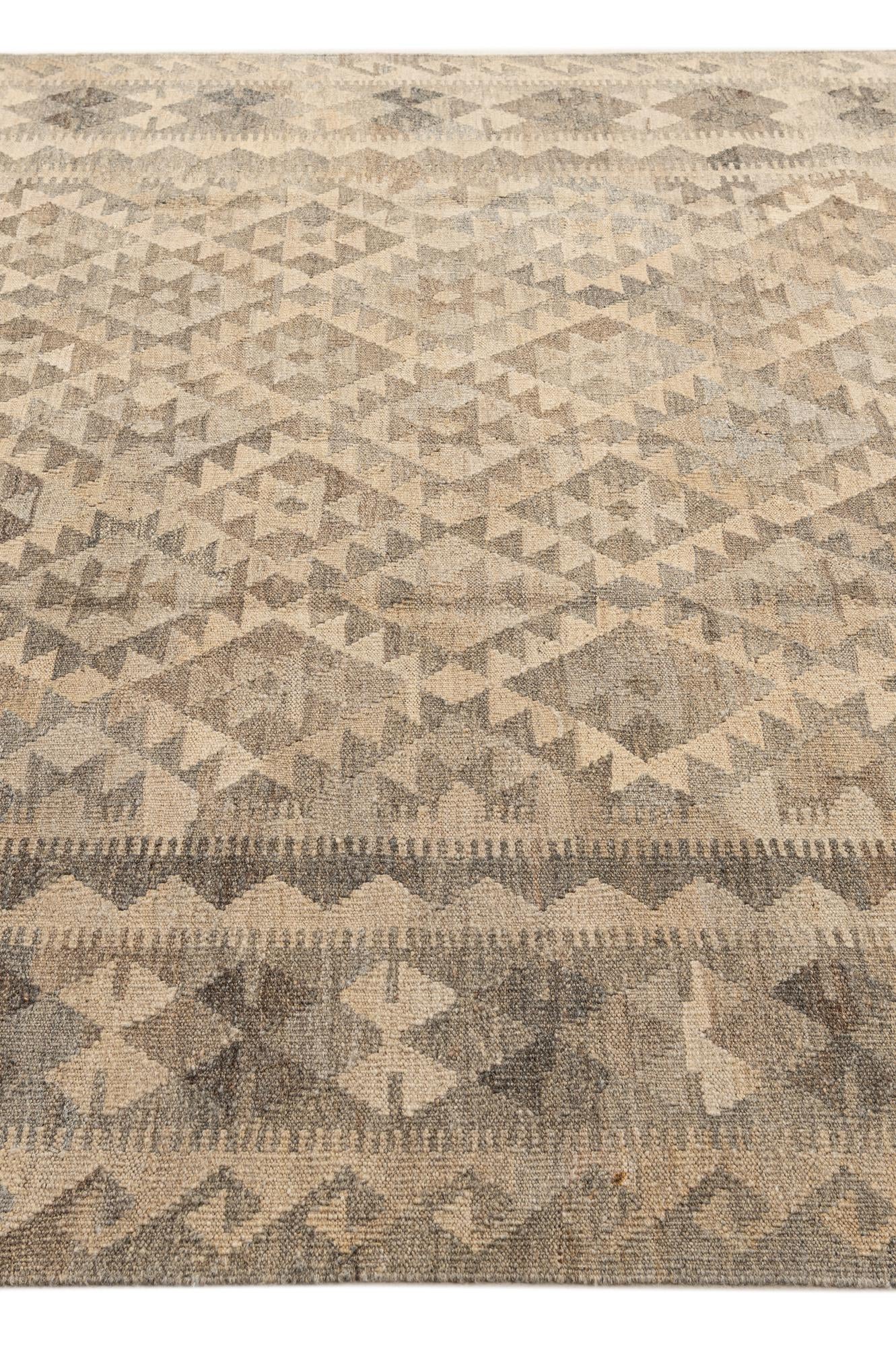 6' 9 x 9' 10 Hand Woven Kilim Maymana Wool Rug