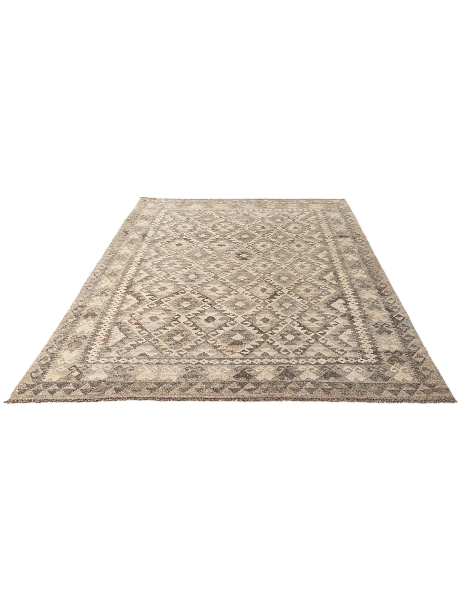 6' 10 x 9' 7 Hand Woven Kilim Maymana Wool Rug