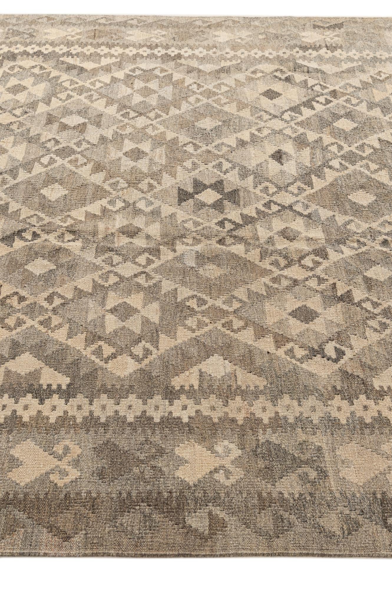 6' 10 x 9' 7 Hand Woven Kilim Maymana Wool Rug