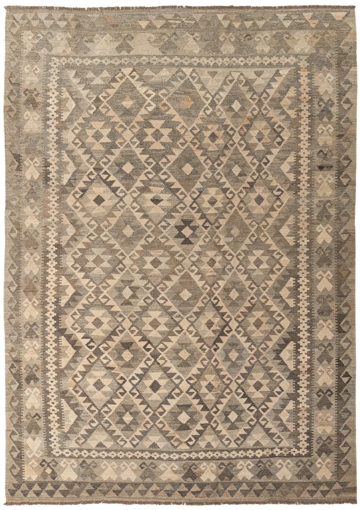 6' 10 x 9' 7 Hand Woven Kilim Maymana Wool Rug