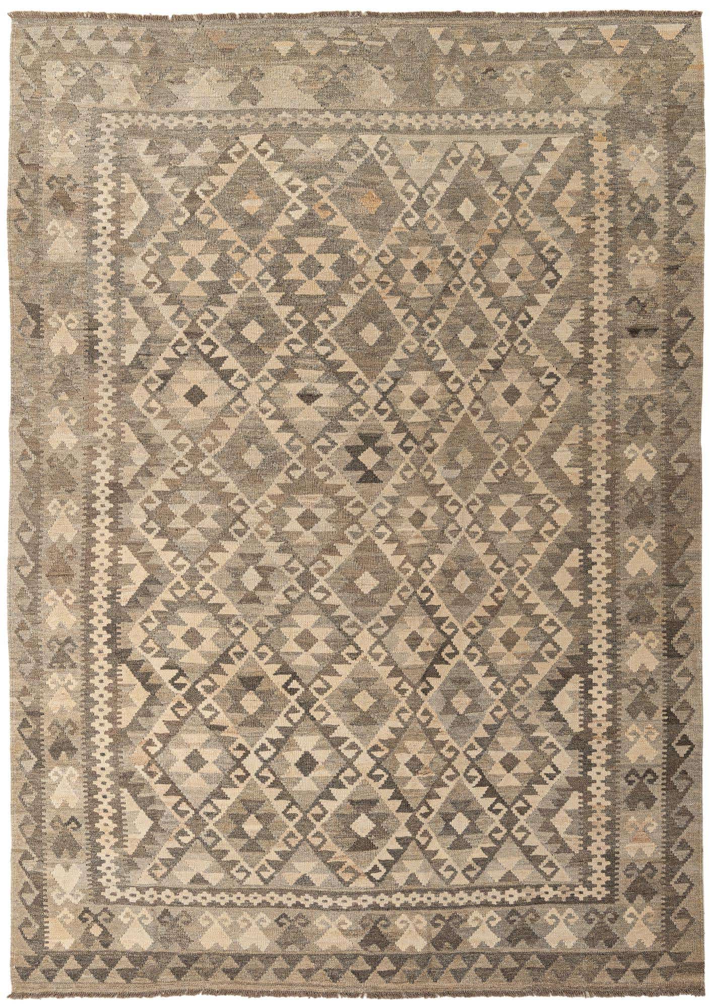 6' 10 x 9' 7 Hand Woven Kilim Maymana Wool Rug