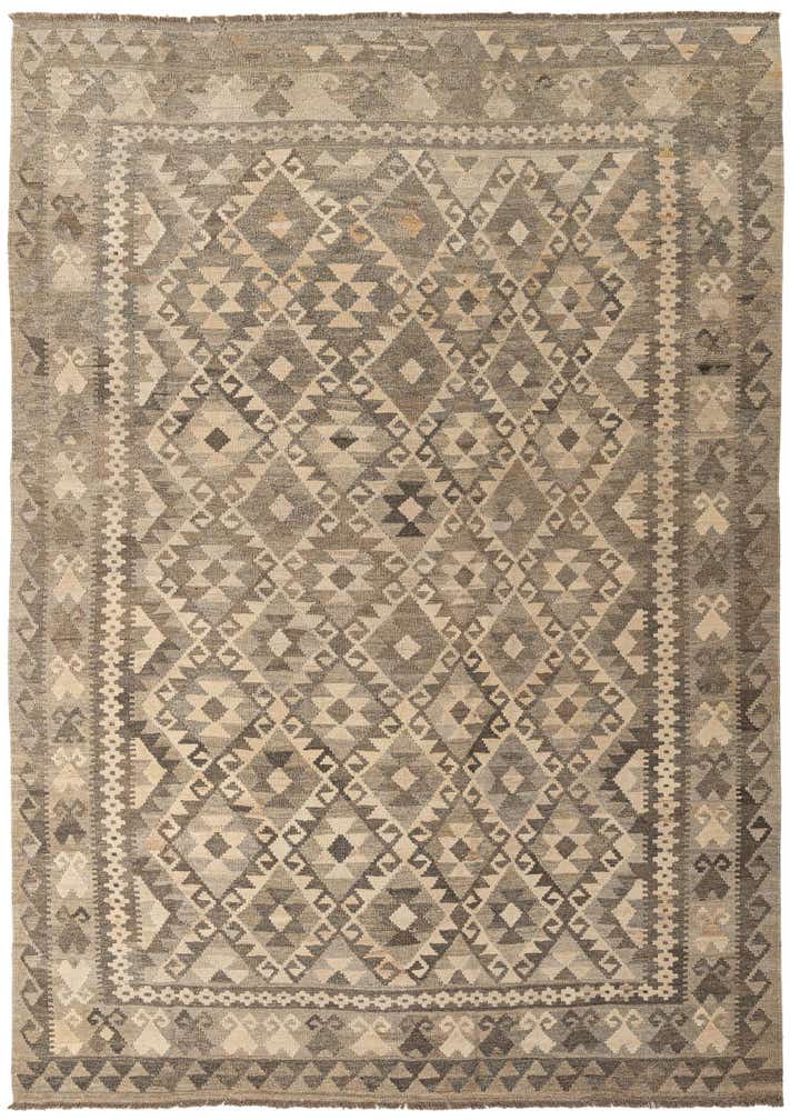 6' 10 x 9' 7 Hand Woven Kilim Maymana Wool Rug
