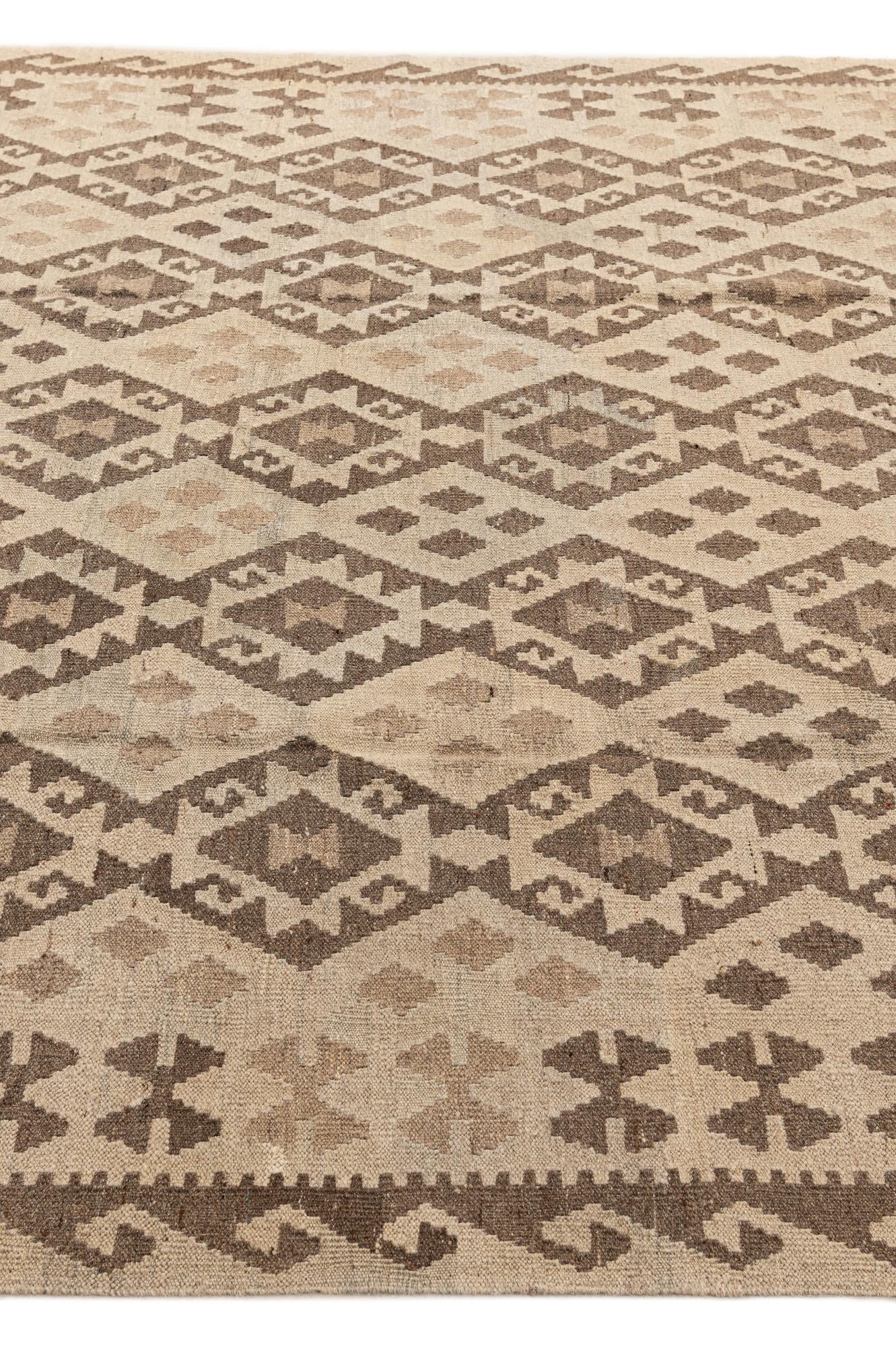 6' 10 x 9' 9 Hand Woven Kilim Maymana Wool Rug