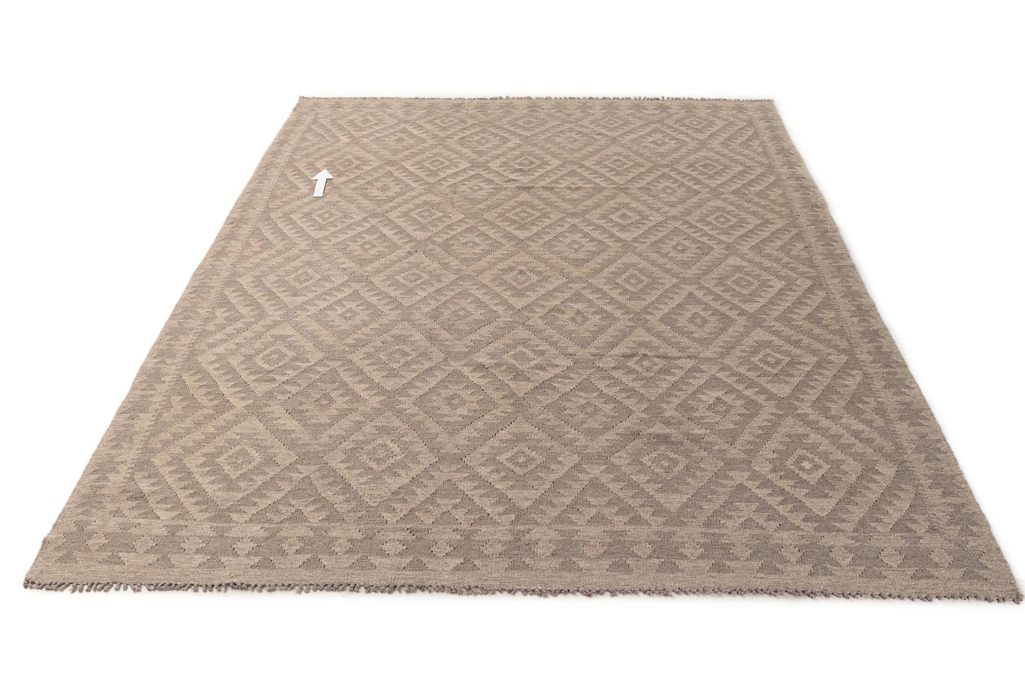 6' 11 x 9' 10 Hand Woven Kilim Maymana Wool Rug