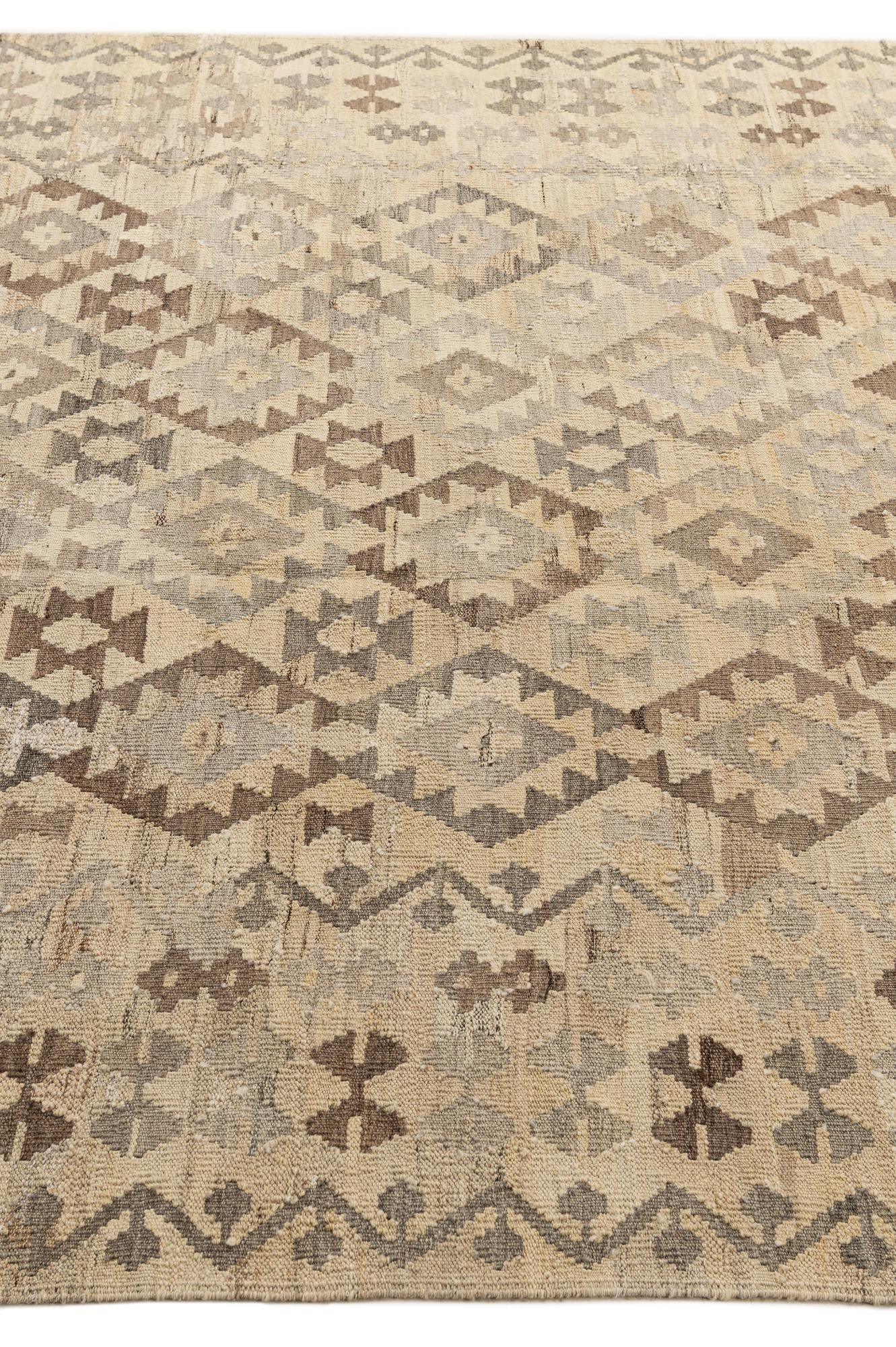 6' 10 x 9' 11 Hand Woven Kilim Maymana Wool Rug