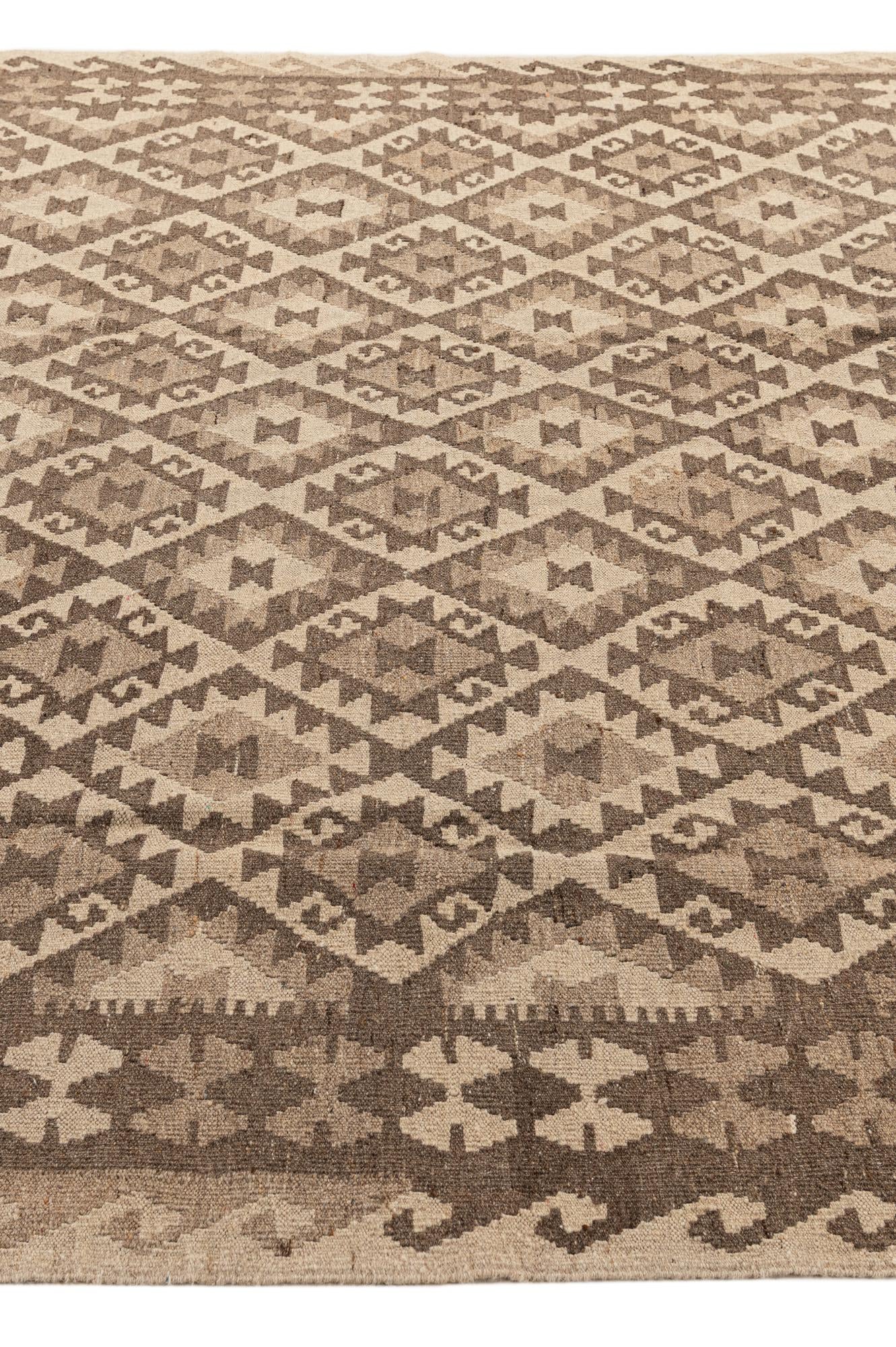 6' 11 x 9' 9 Hand Woven Kilim Maymana Wool Rug
